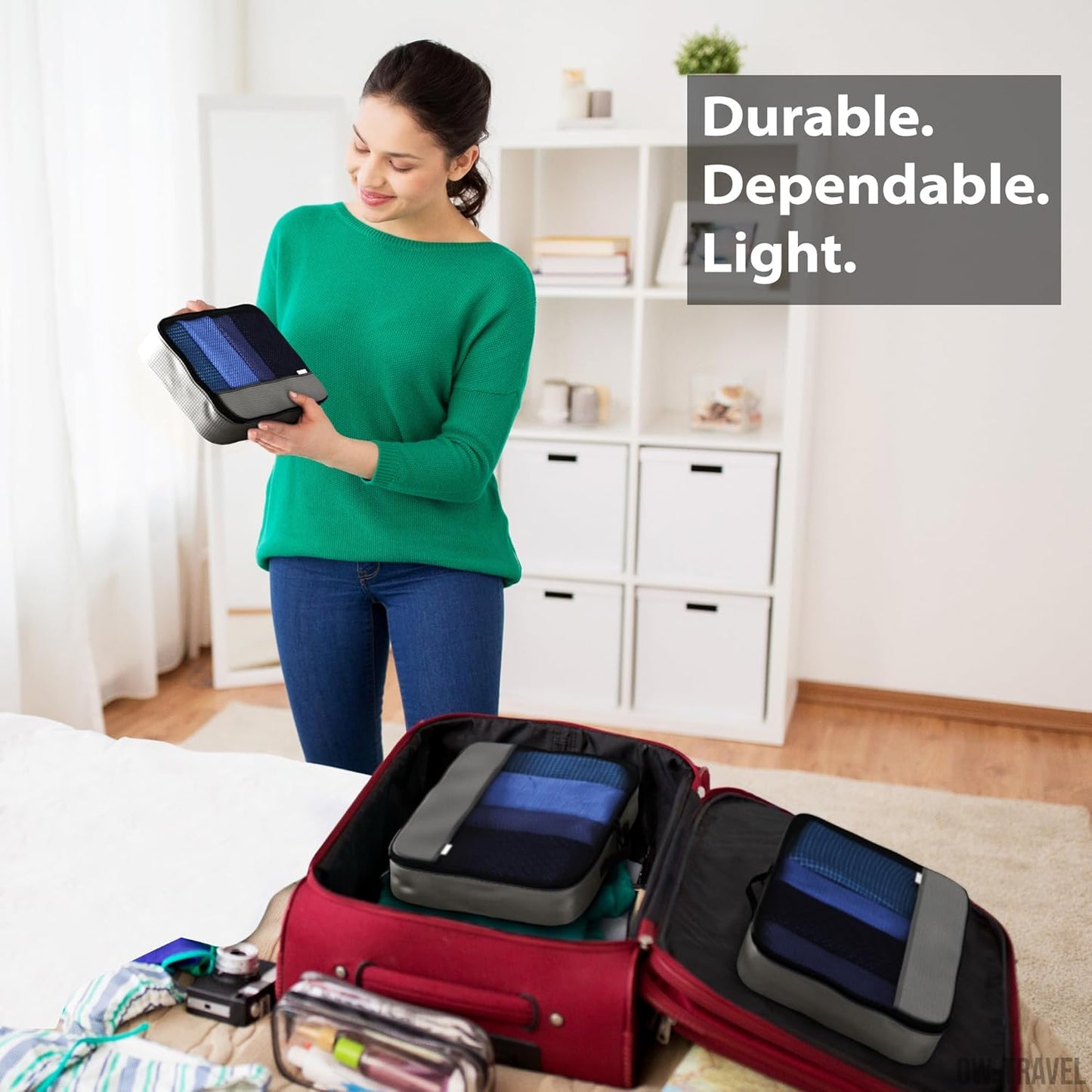 Grey packing cubes for suitcases. Travel storage organiser bags 5 pcs