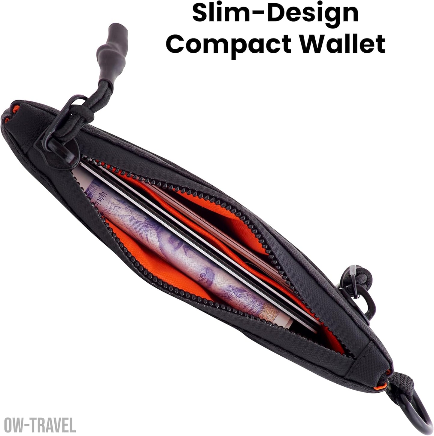 Black RFID Card Wallet Small Coin Compartment.