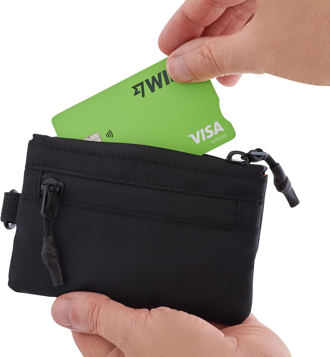 Black RFID Card Wallet Small Coin Compartment.