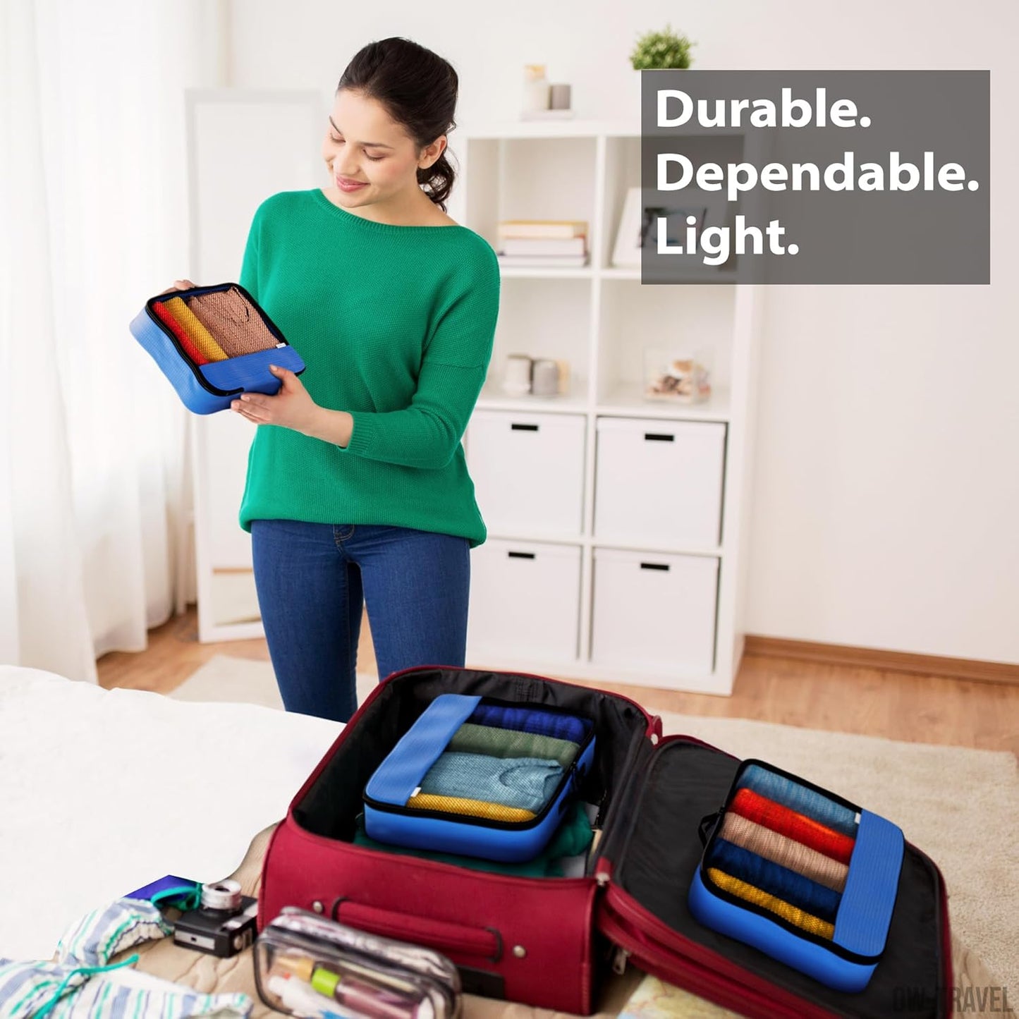 Blue packing cubes for suitcases. Travel storage organiser bags 5 pcs