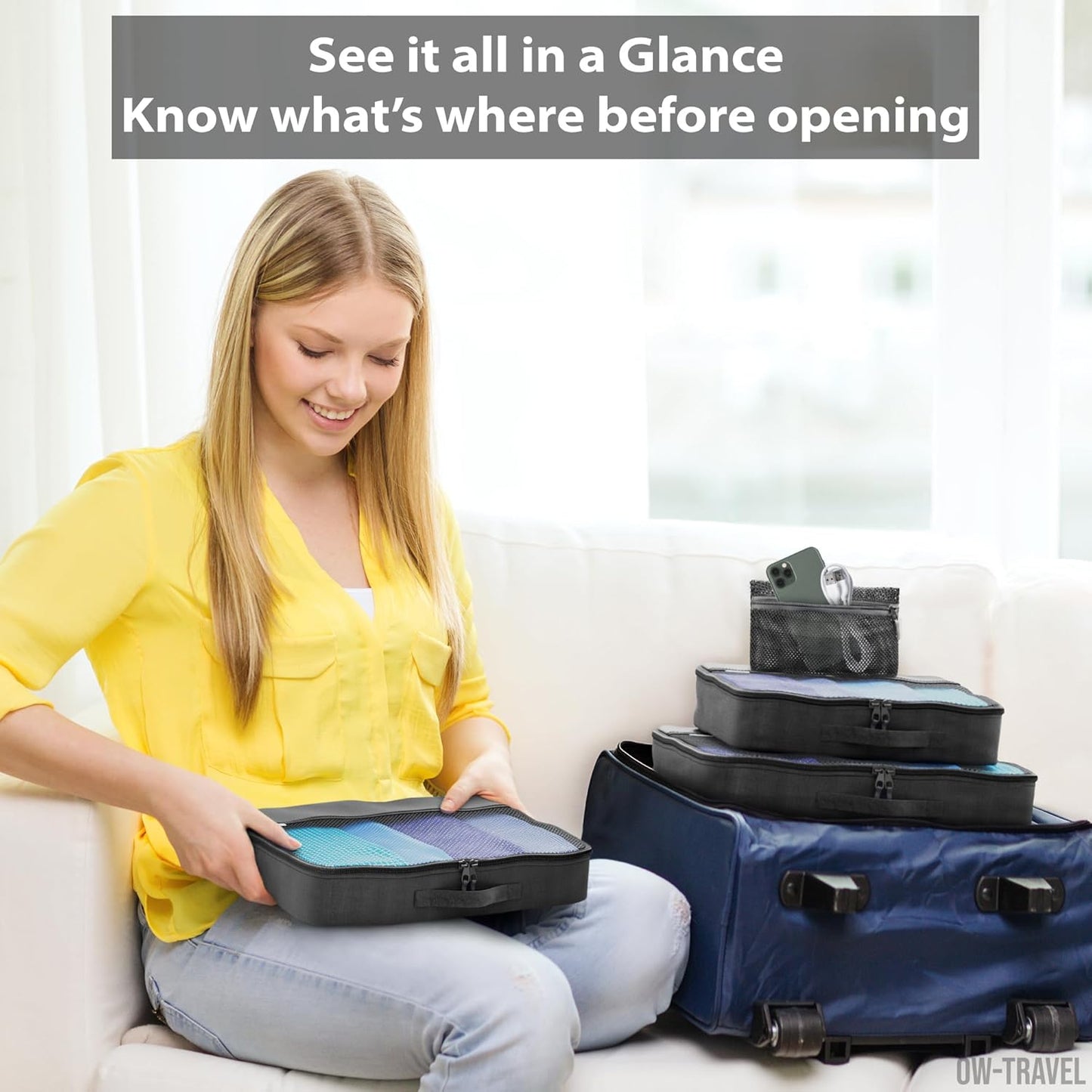 Black packing cubes for suitcases. Travel storage organiser bags 5 pcs
