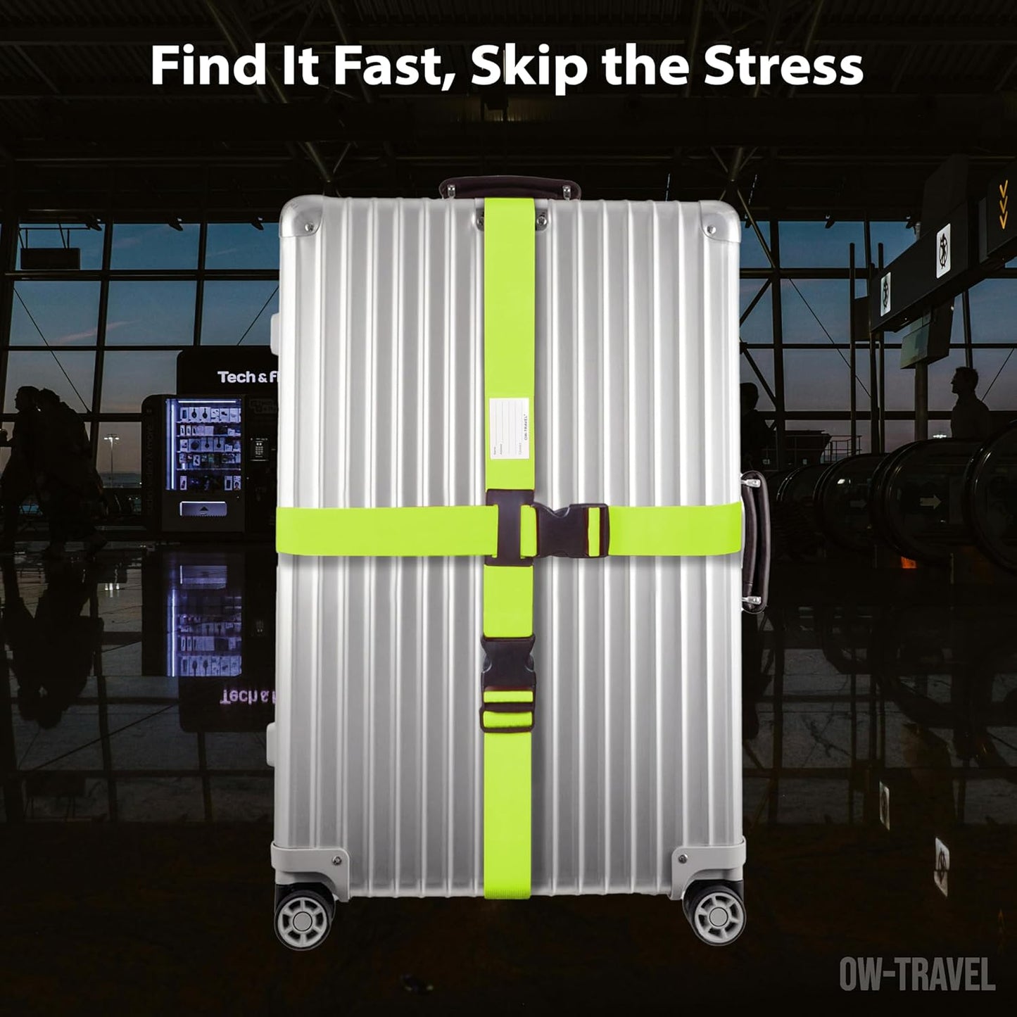 Green luggage cross strap suitcase belts with baggage label case tag