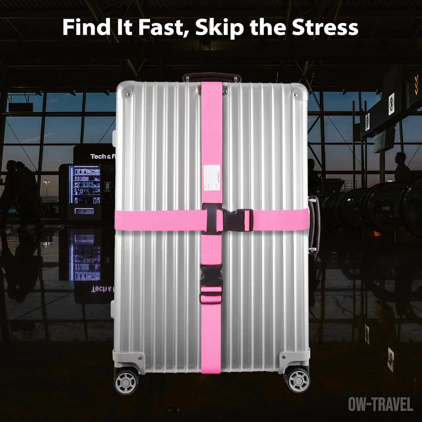 Pink luggage cross strap suitcase belts with baggage label address tag