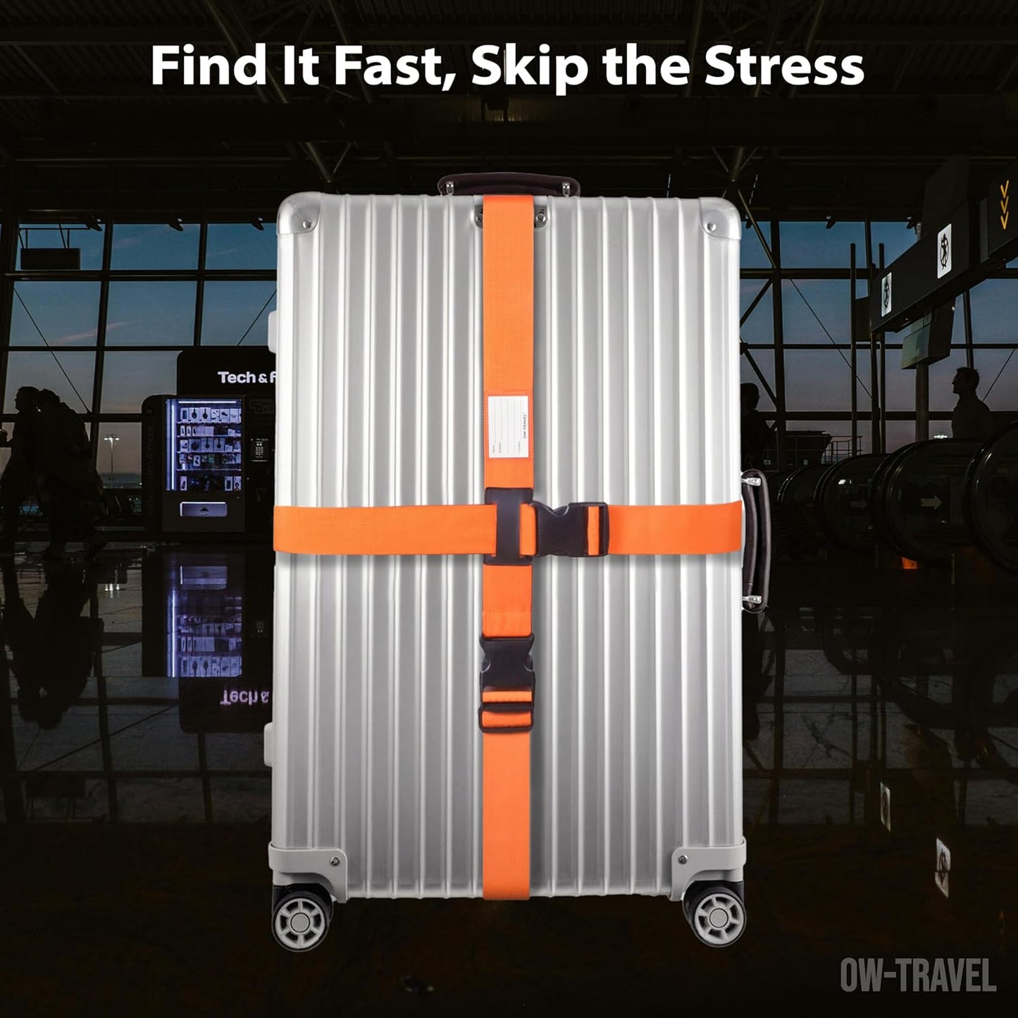 Orange luggage cross strap suitcase belts with baggage label tag
