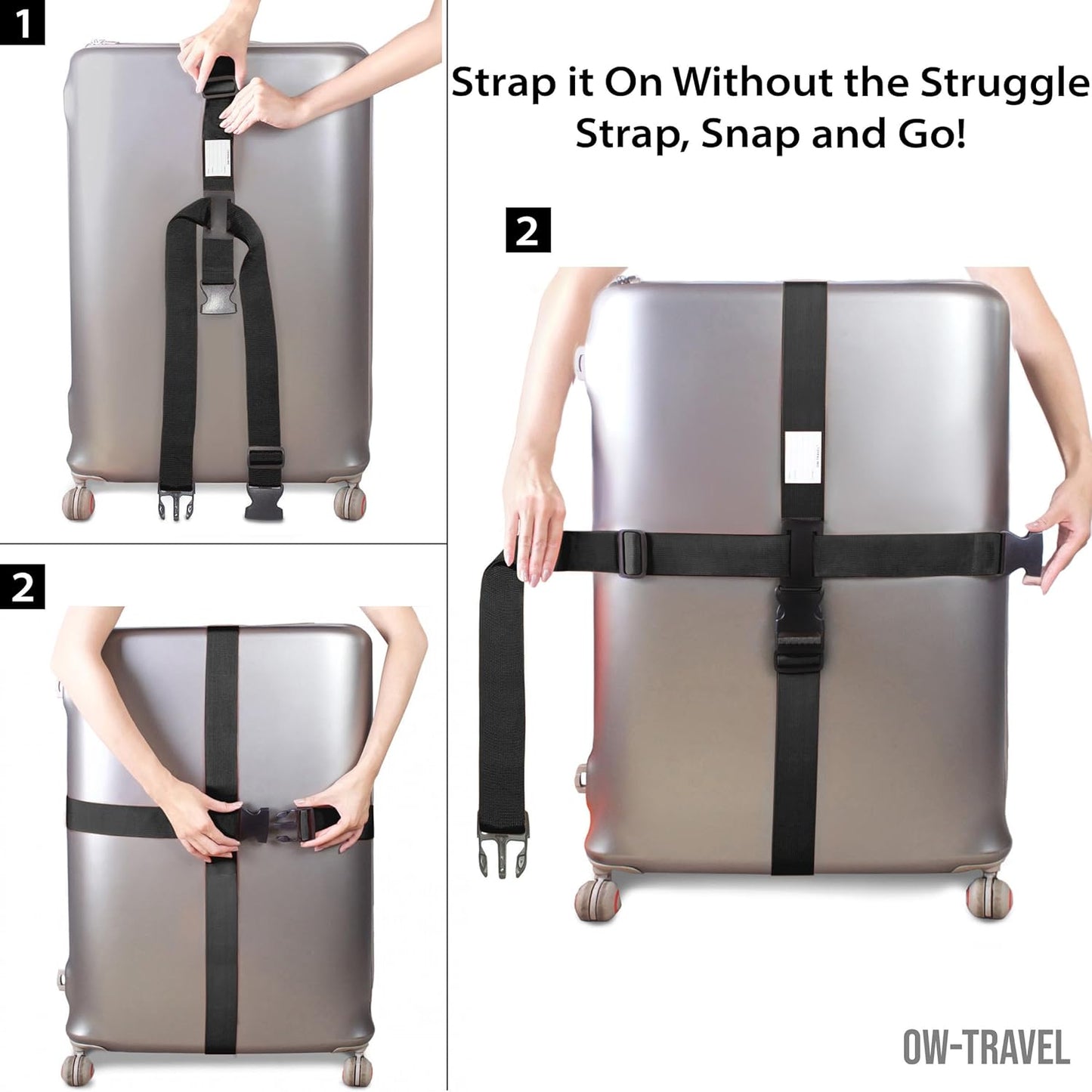 Black luggage cross strap suitcase belts with baggage label tag