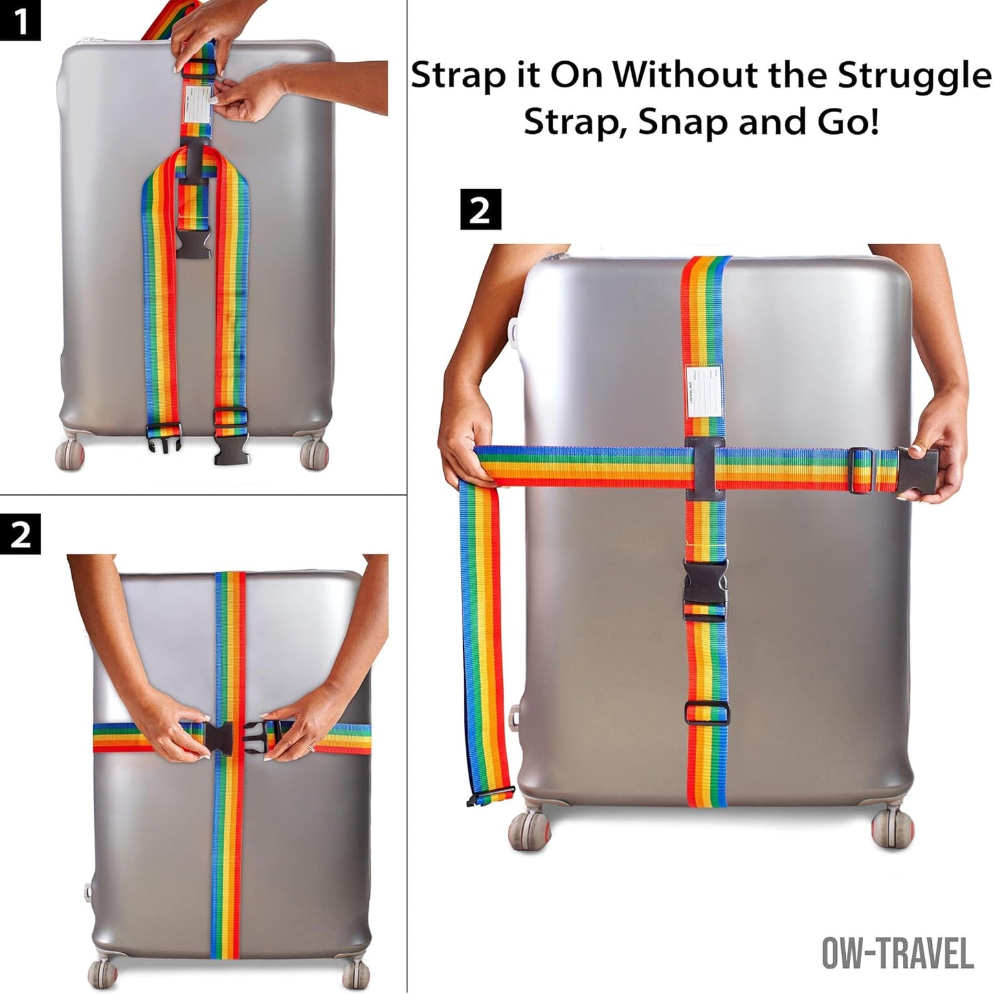 Rainbow luggage cross strap suitcase belts with baggage label tag