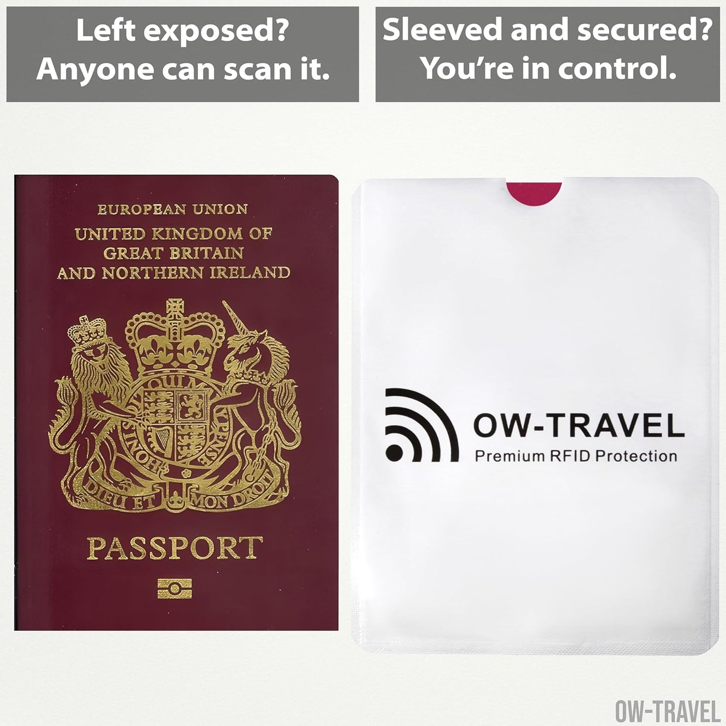 RFID blocking passport protector sleeves. Contactless fraud protection