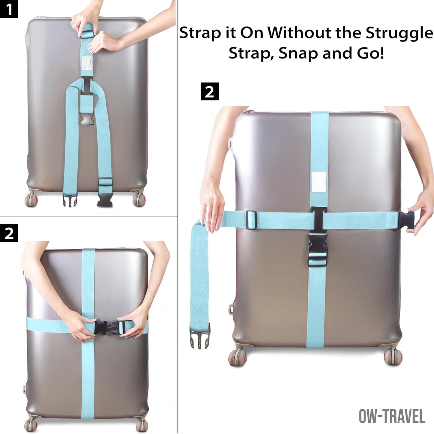 Blue luggage cross strap suitcase belts with baggage label tag