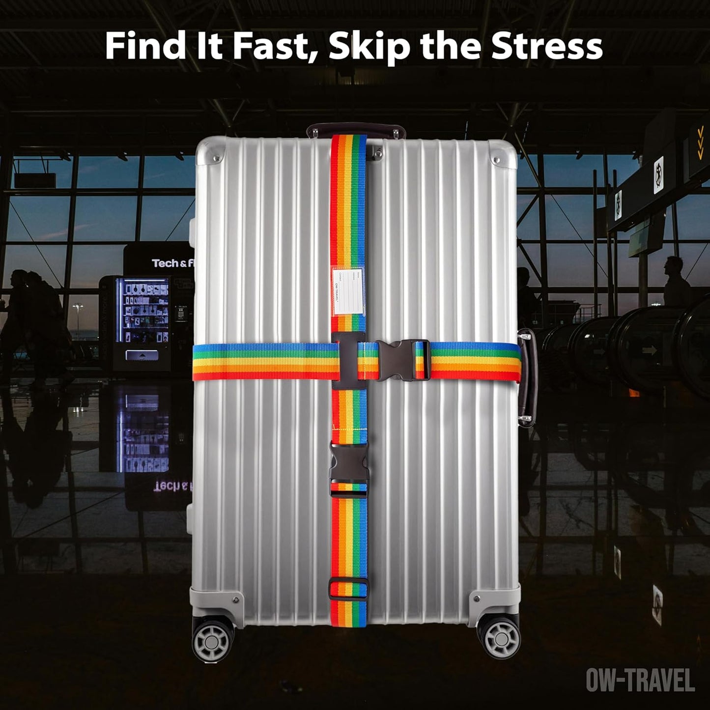 Rainbow luggage cross strap suitcase belts with baggage label tag