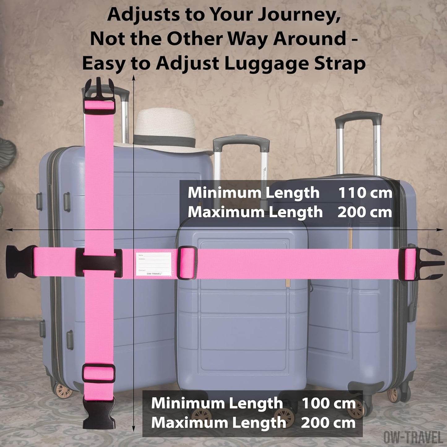 Pink luggage cross strap suitcase belts with baggage label address tag