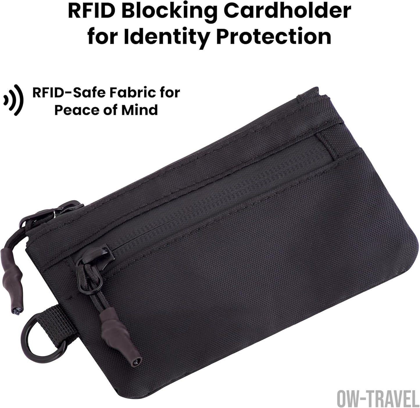 Black RFID Card Wallet Small Coin Compartment.