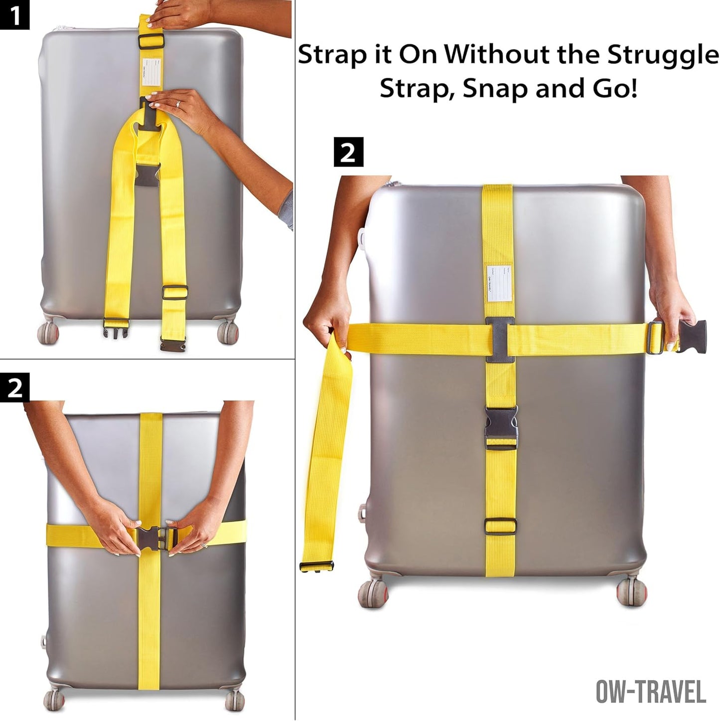 Yellow luggage cross strap suitcase belts with baggage label tag