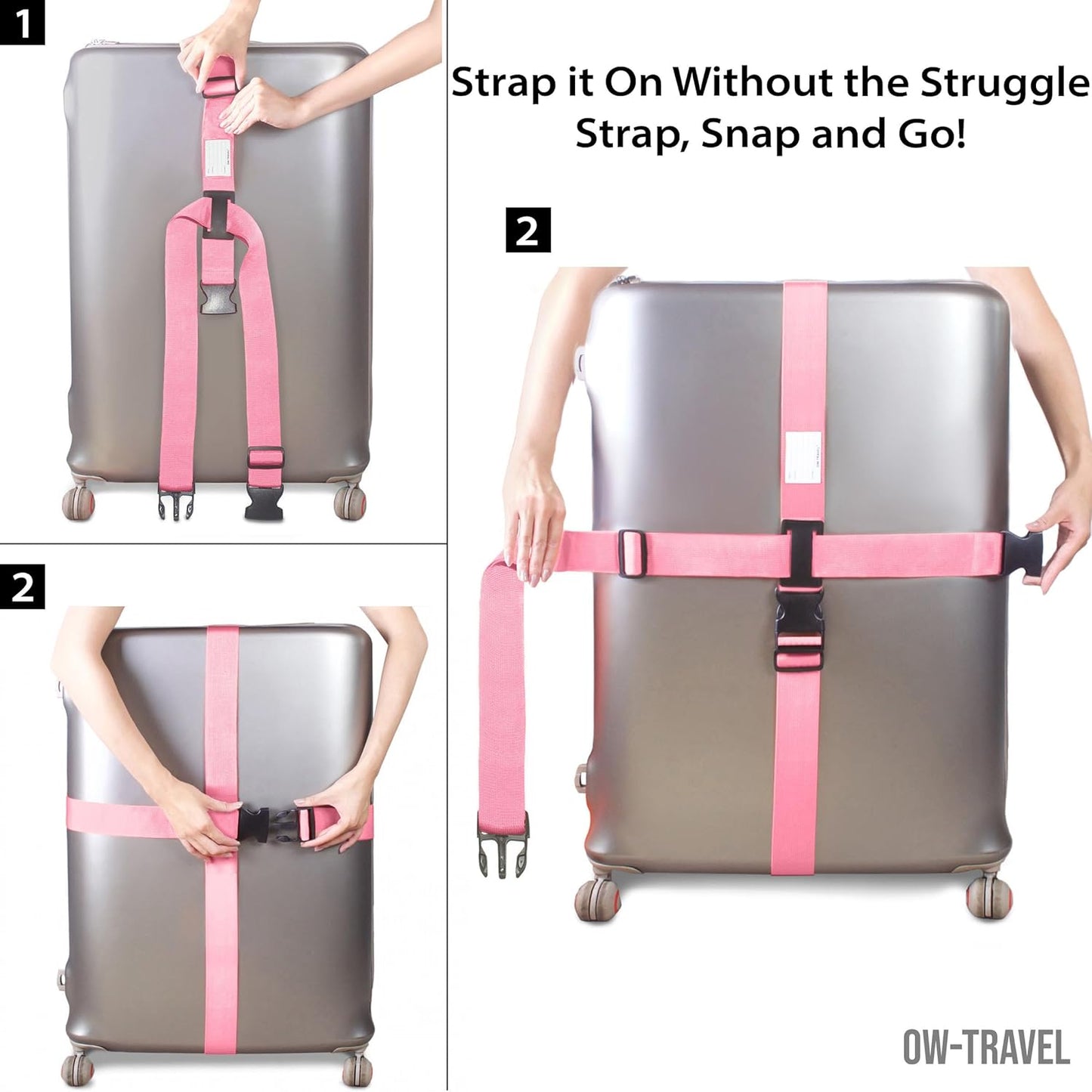 Pink luggage cross strap suitcase belts with baggage label address tag