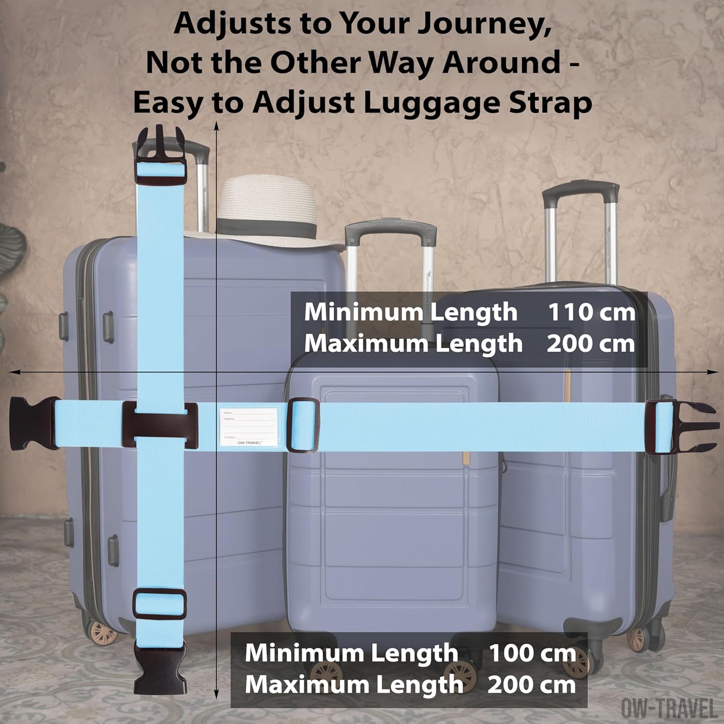 Blue luggage cross strap suitcase belts with baggage label tag