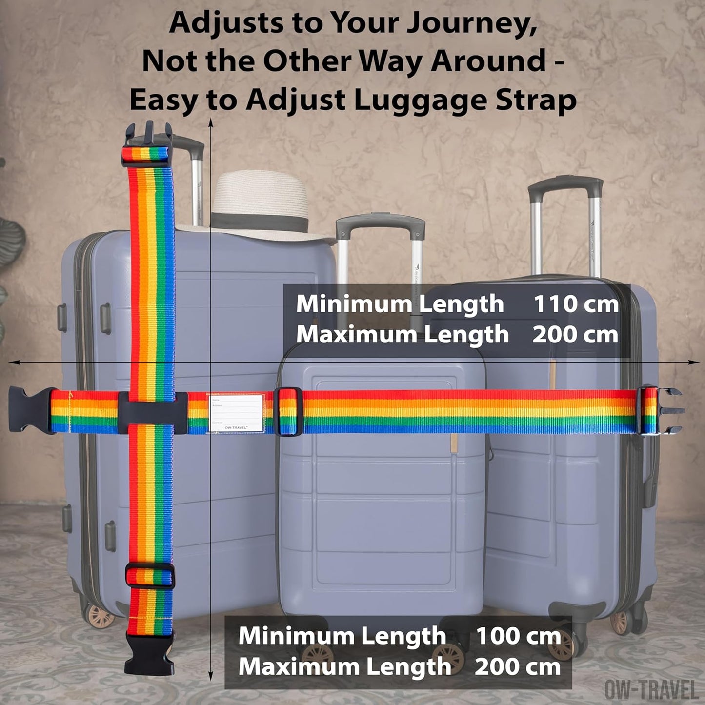 Rainbow luggage cross strap suitcase belts with baggage label tag