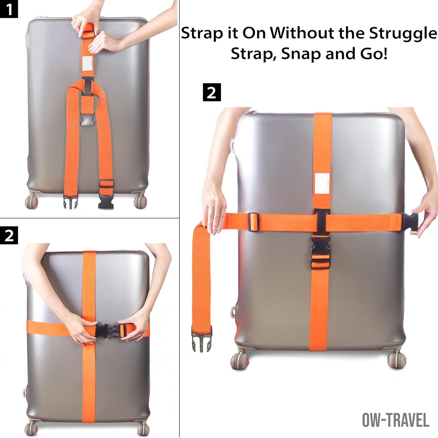 Orange luggage cross strap suitcase belts with baggage label tag