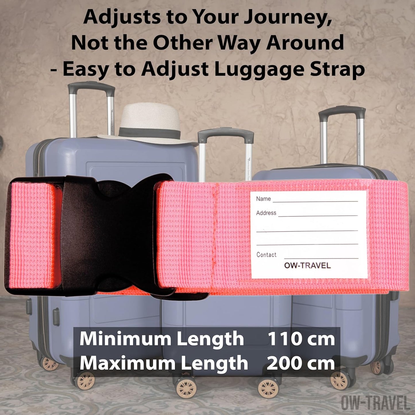 Pink luggage strap suitcase belts with personalised baggage label tag