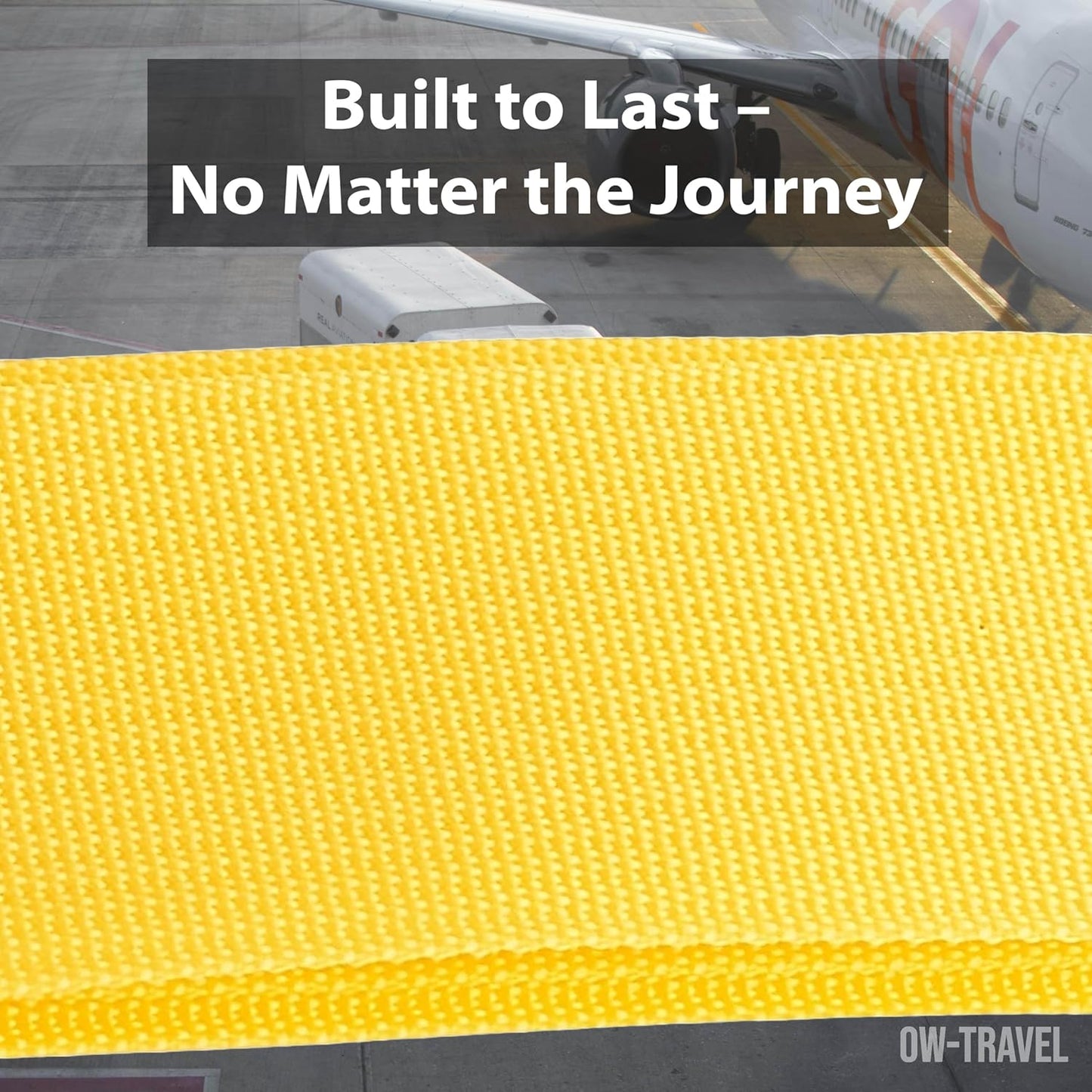Yellow luggage strap suitcase belts with with baggage address tag label
