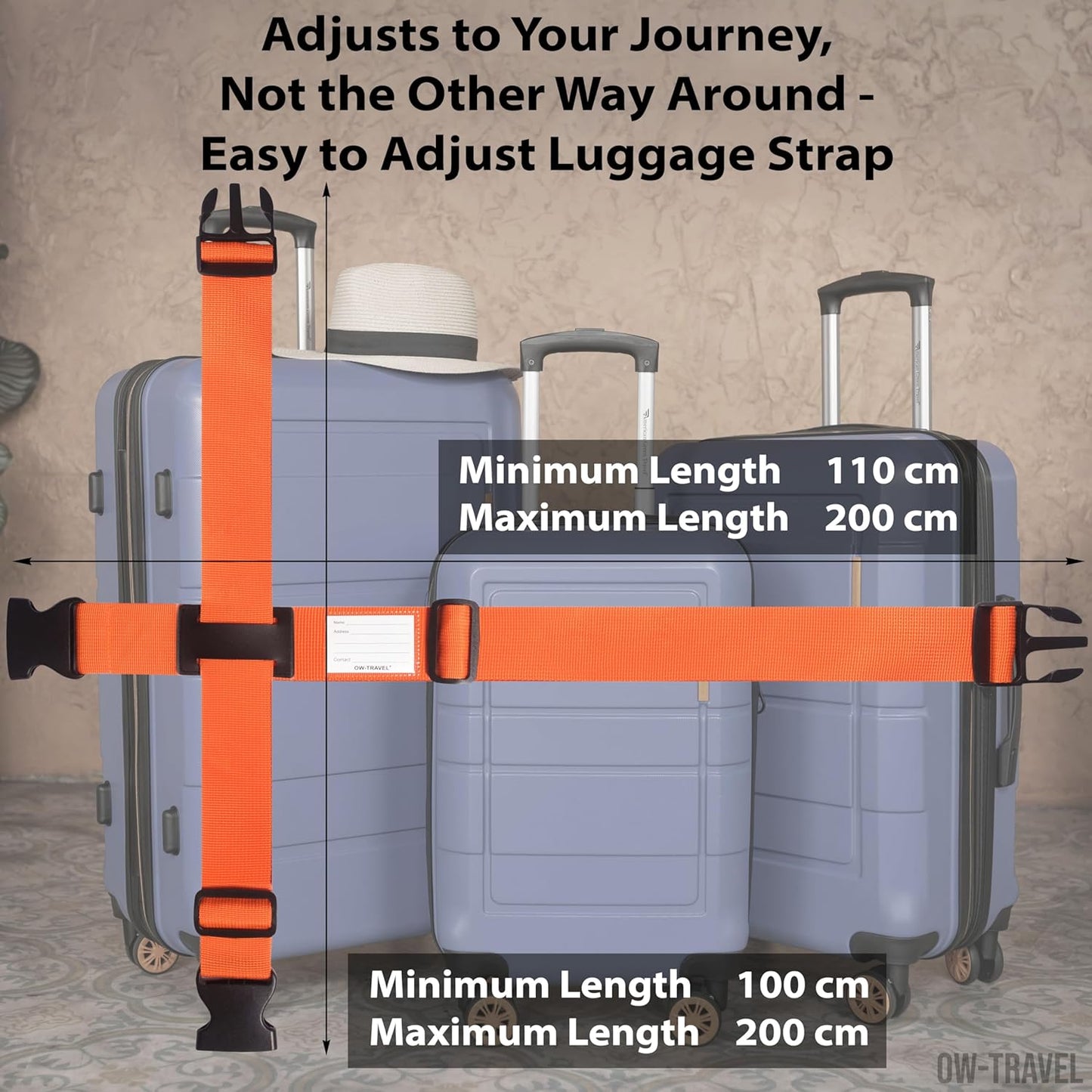 Orange luggage cross strap suitcase belts with baggage label tag
