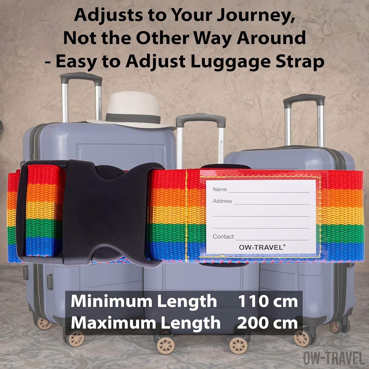 Rainbow luggage strap suitcase belts with with baggage address tag label
