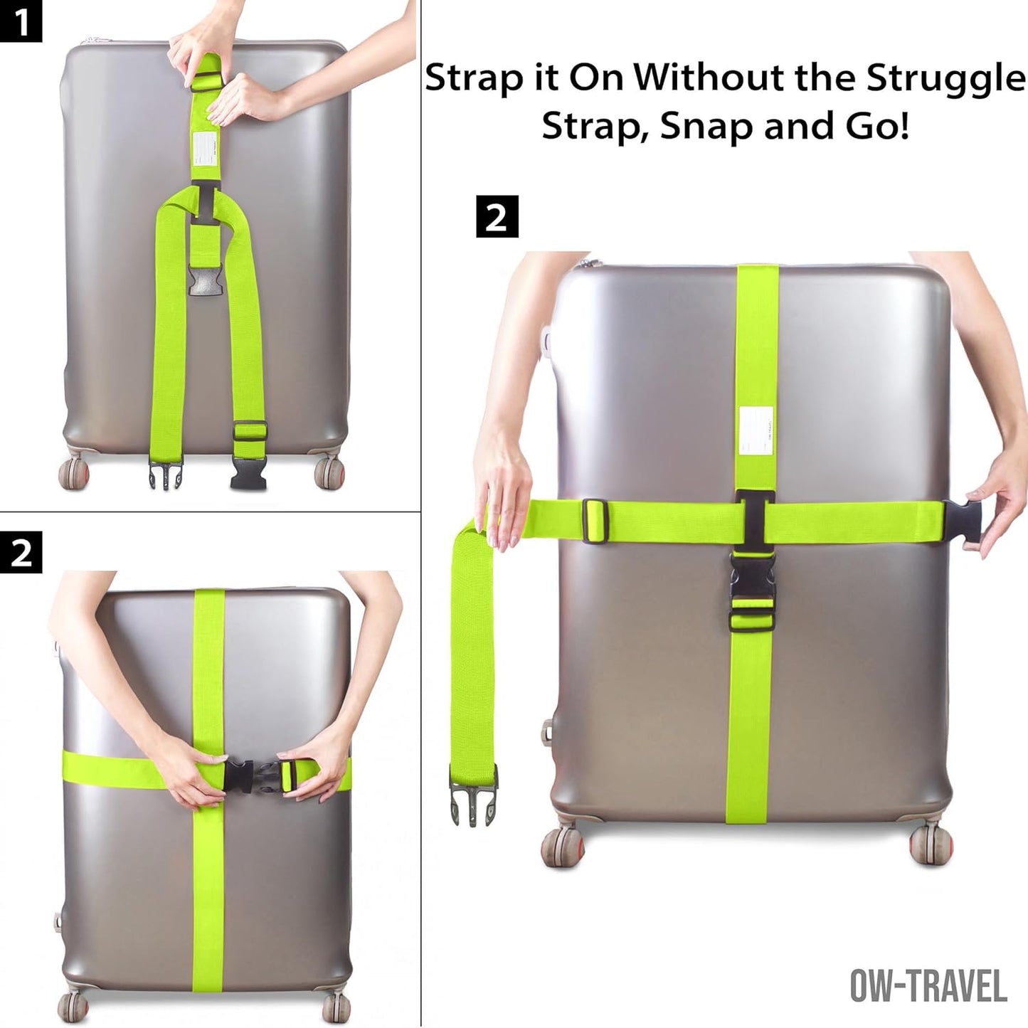 Green luggage cross strap suitcase belts with baggage label case tag