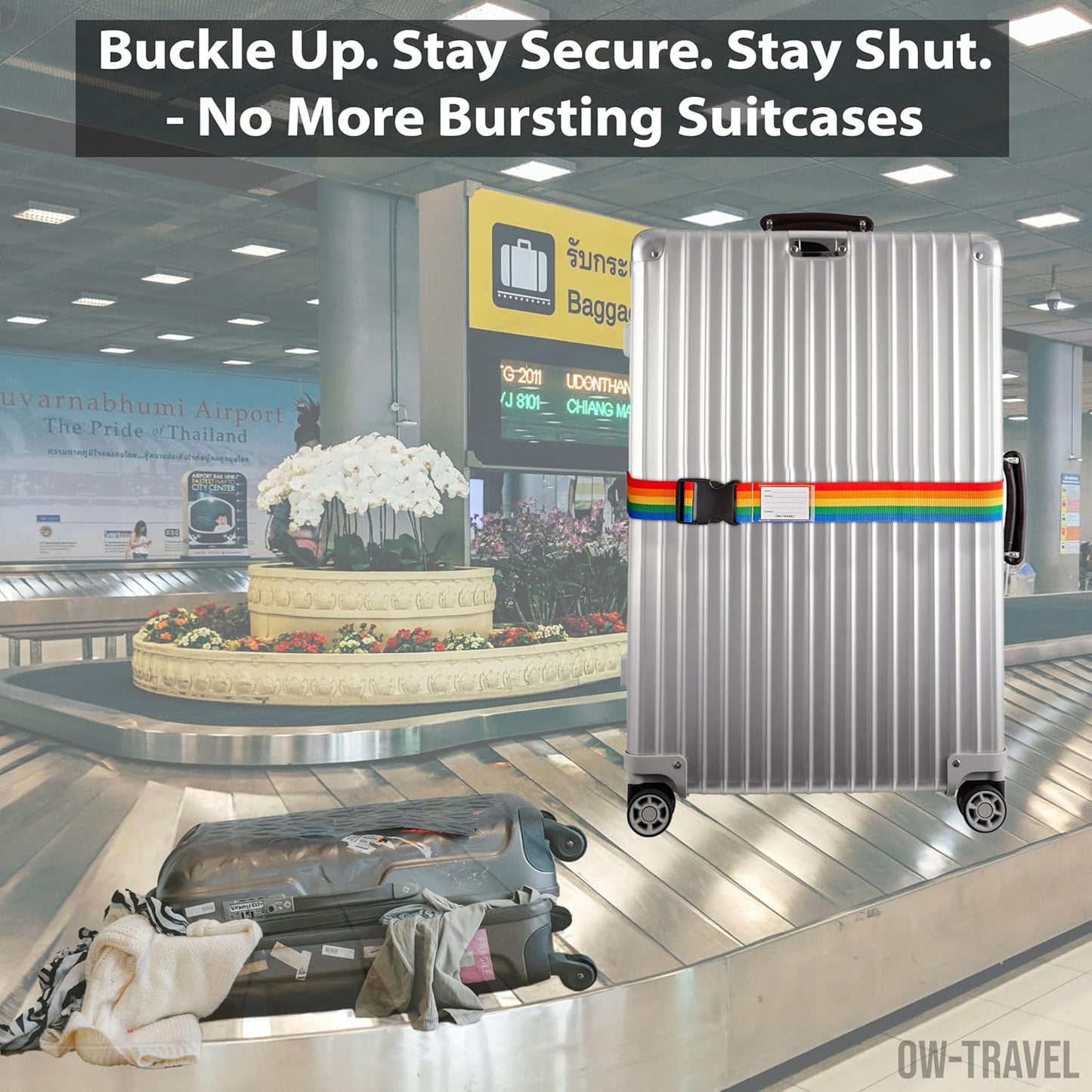 Rainbow luggage strap suitcase belts with with baggage address tag label