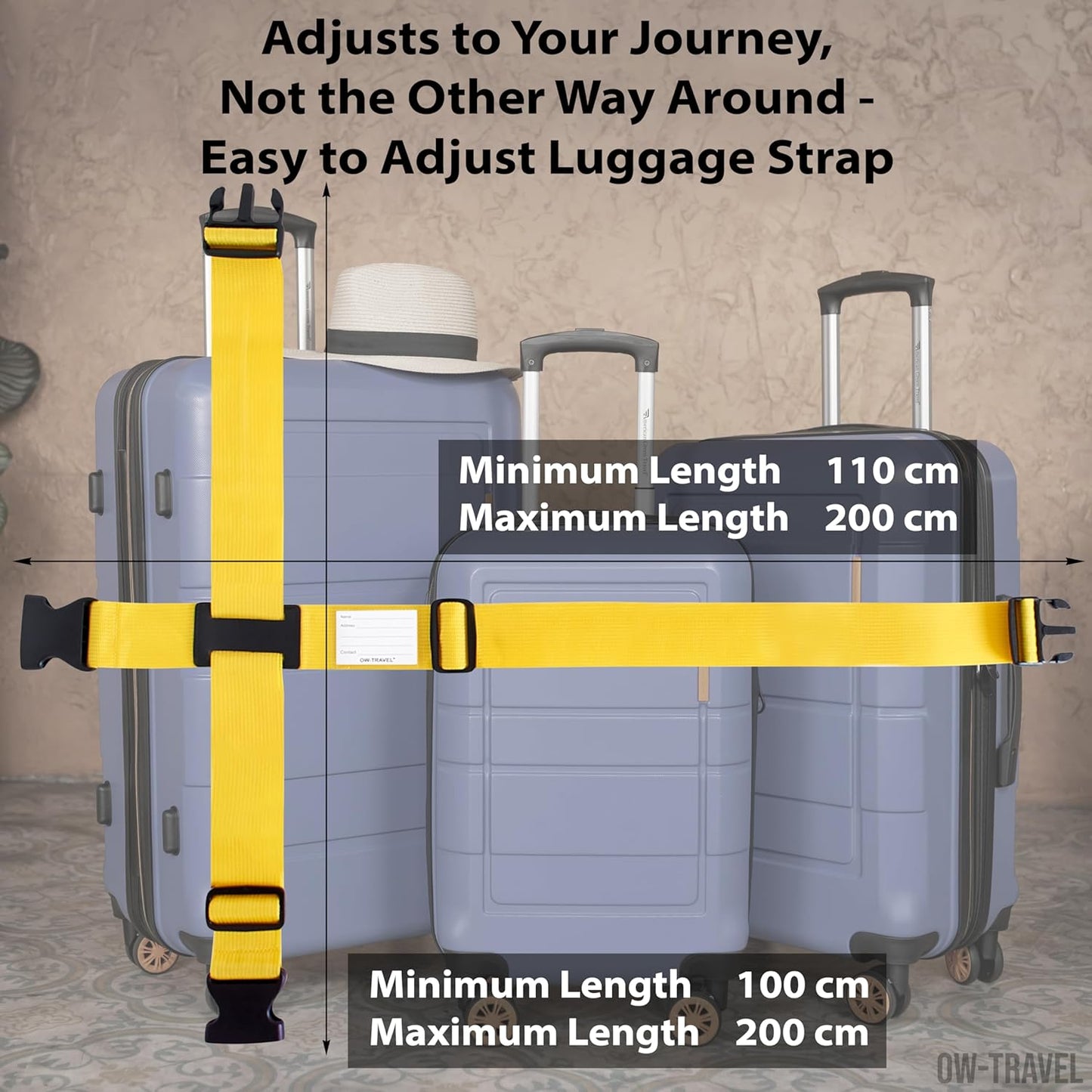 Yellow luggage cross strap suitcase belts with baggage label tag