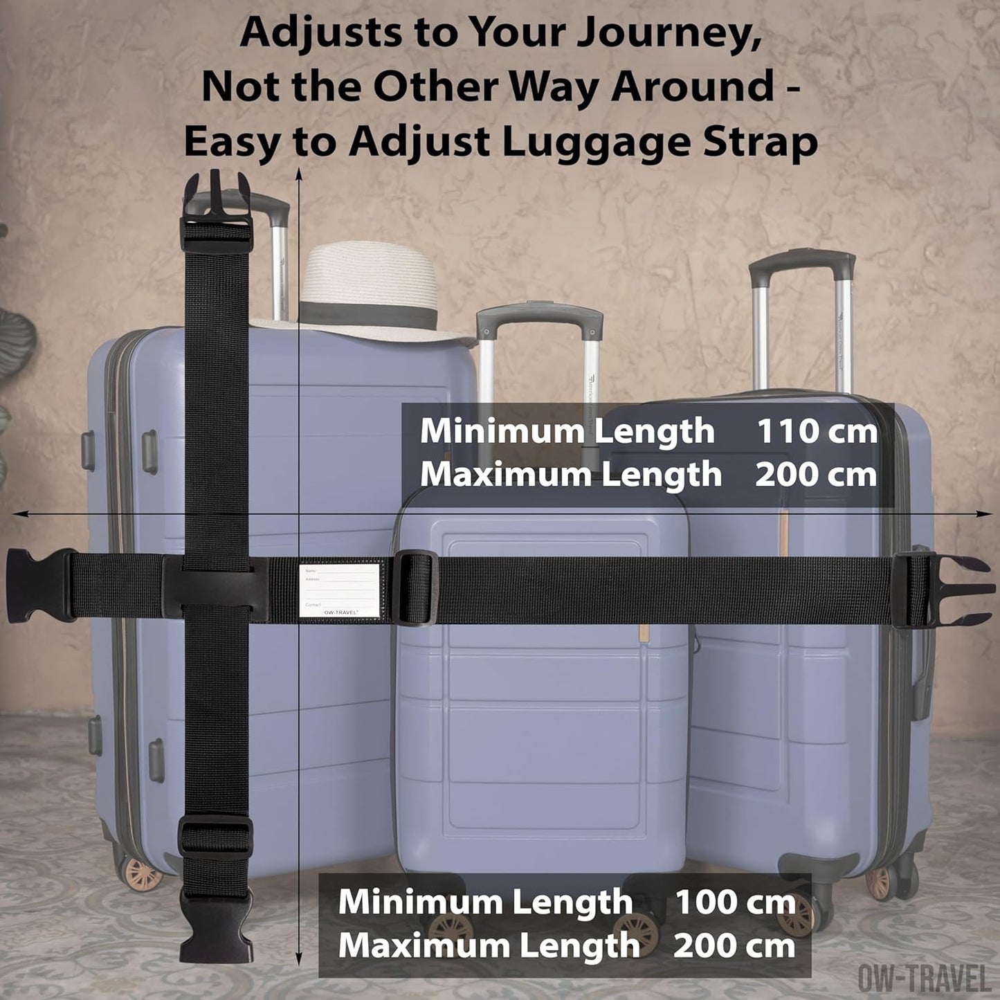 Black luggage cross strap suitcase belts with baggage label tag