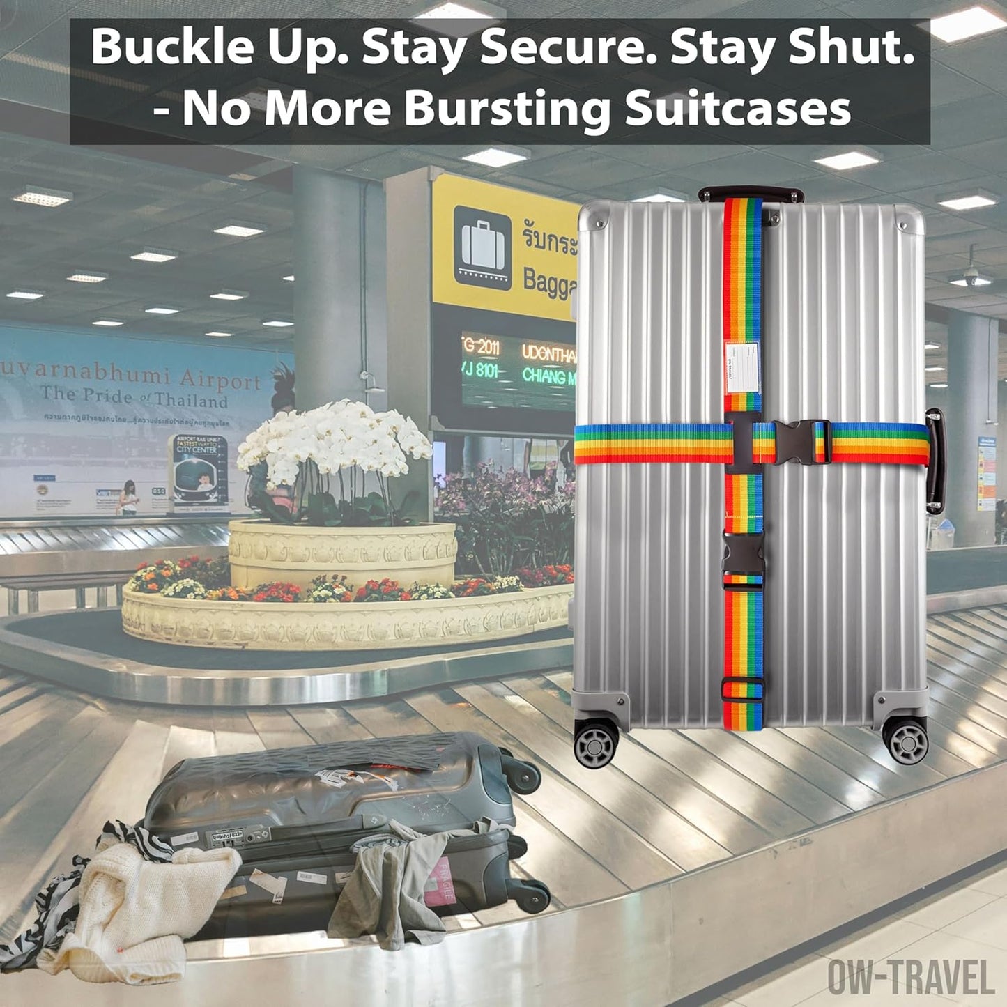 Rainbow luggage cross strap suitcase belts with baggage label tag