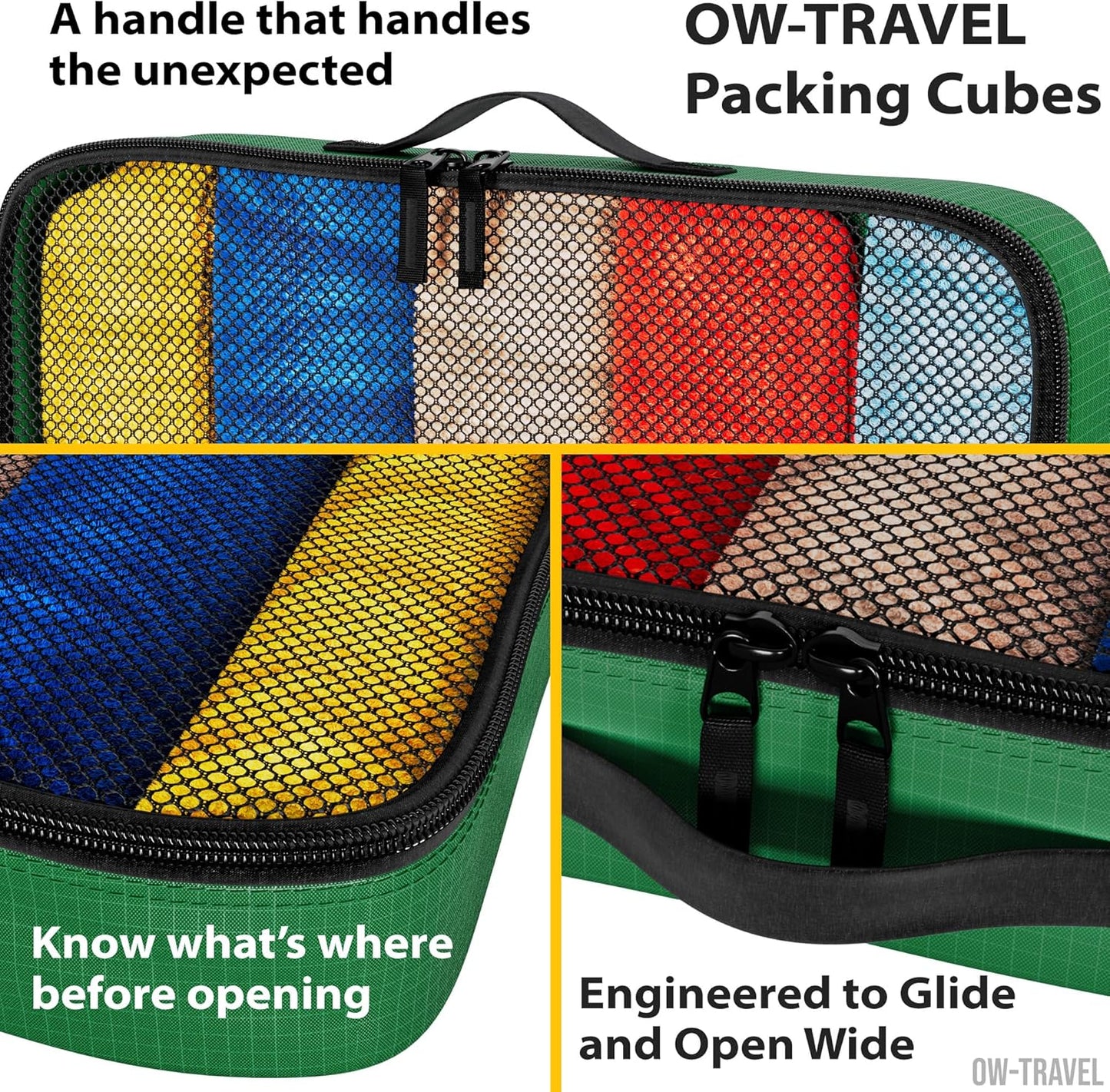 Green packing cubes for suitcases. Travel storage organiser bags 5 pcs