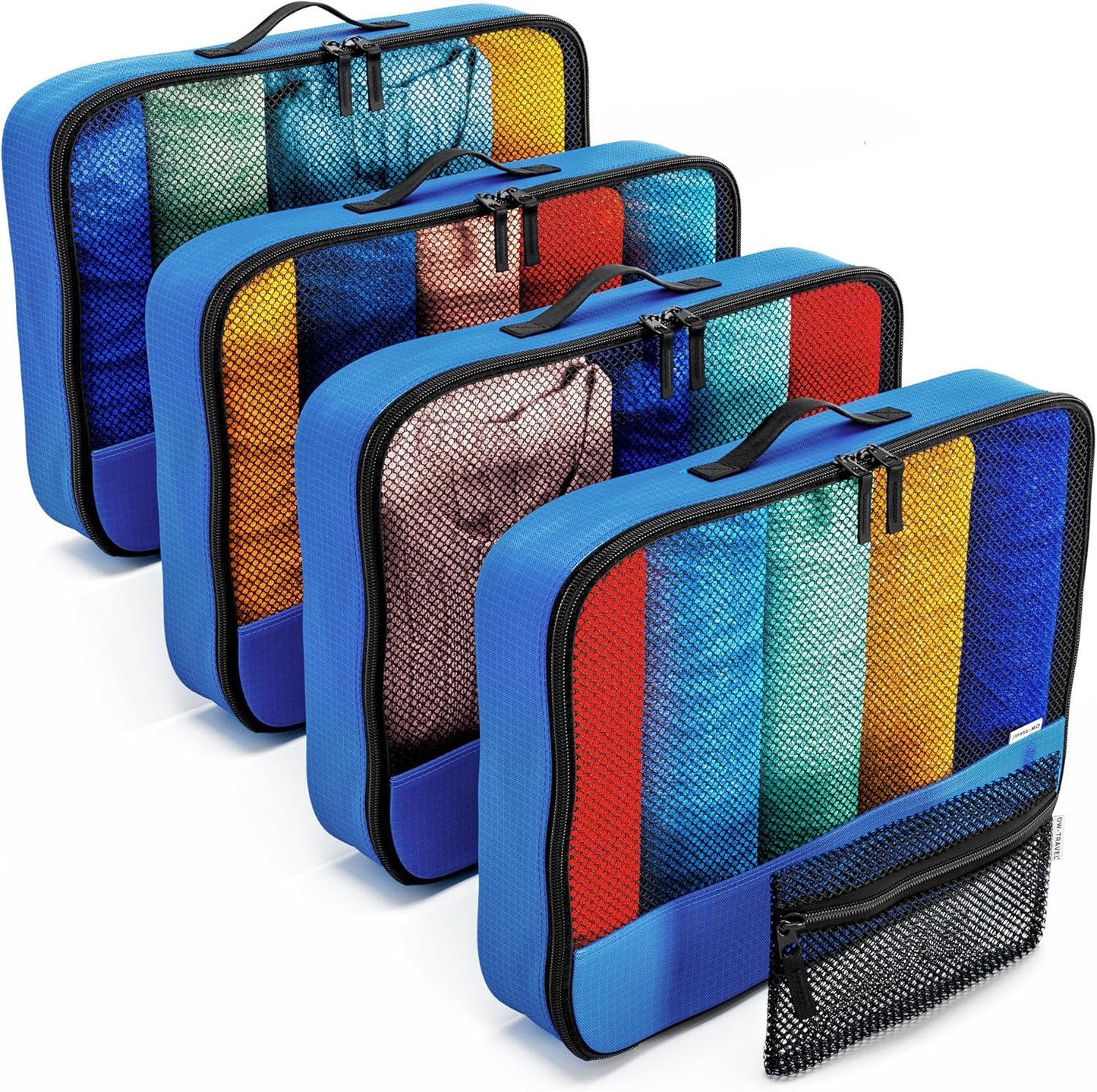 Blue packing cubes for suitcases. Travel storage organiser bags 5 pcs