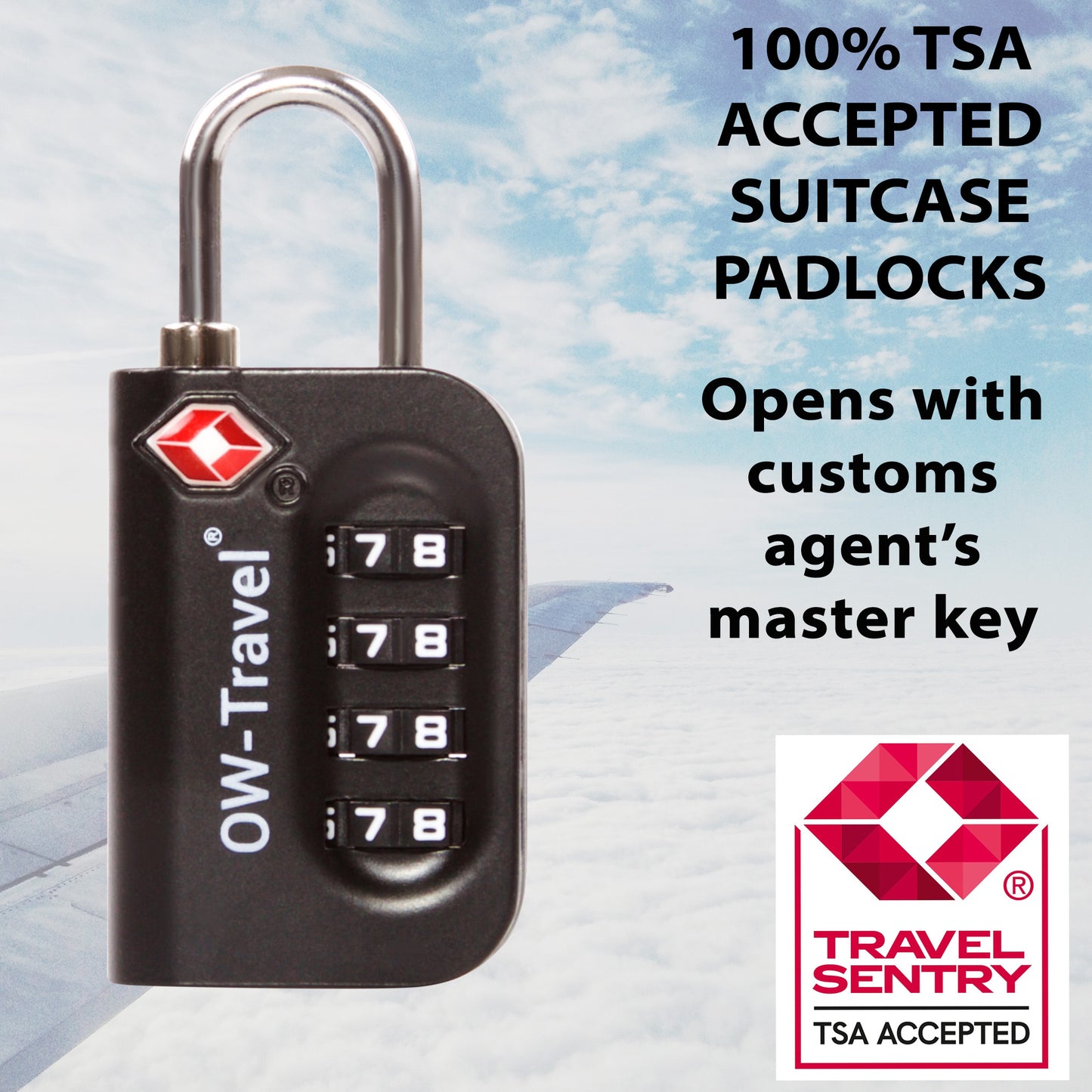 TSA luggage locks. Black 4-dial combination padlocks for suitcases
