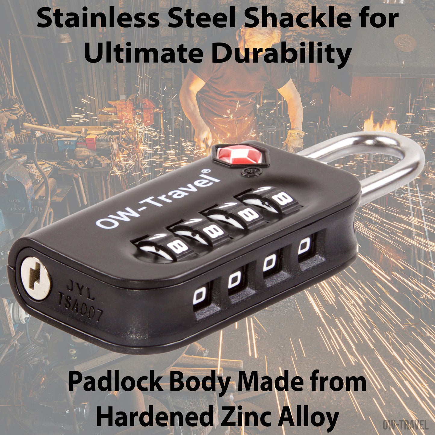 TSA luggage locks. Black 4-dial combination padlocks for suitcases