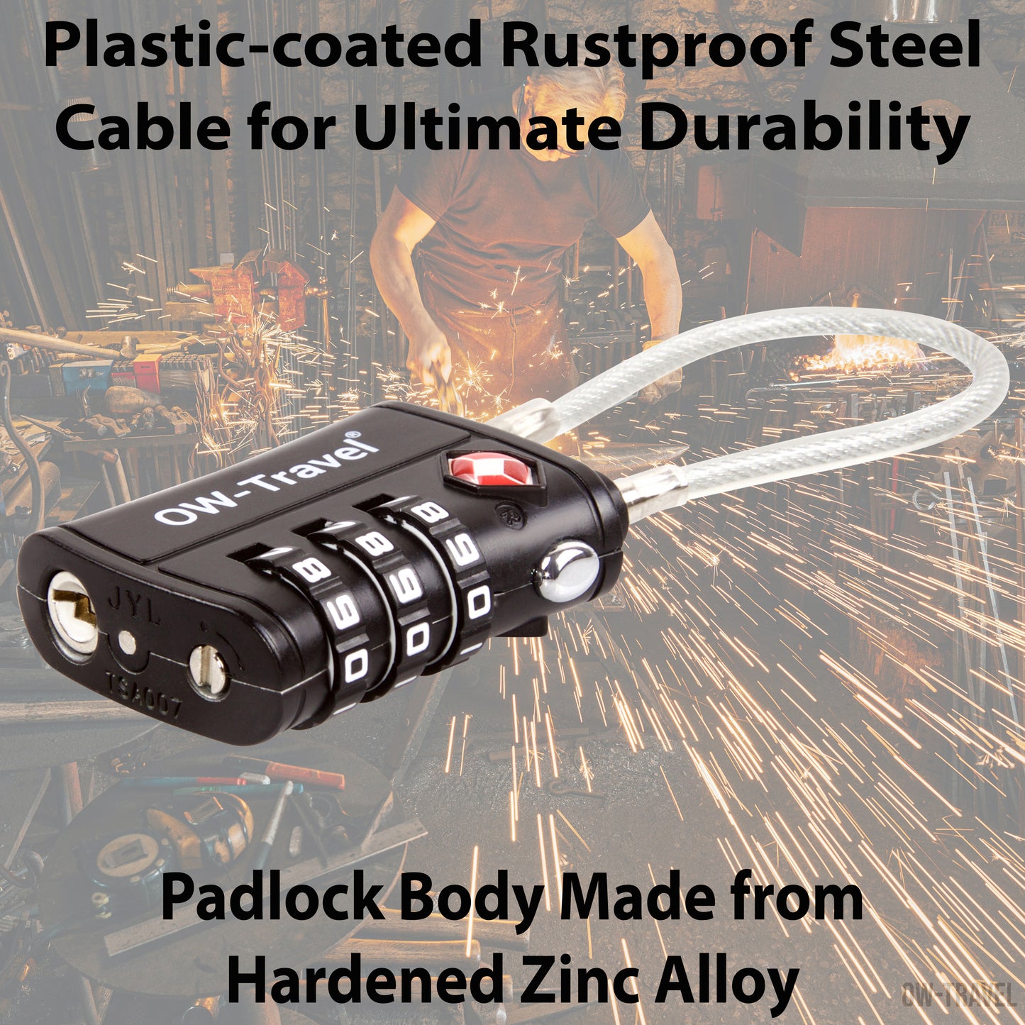 TSA luggage locks. Black cable padlocks for suitcases gym lockers bags