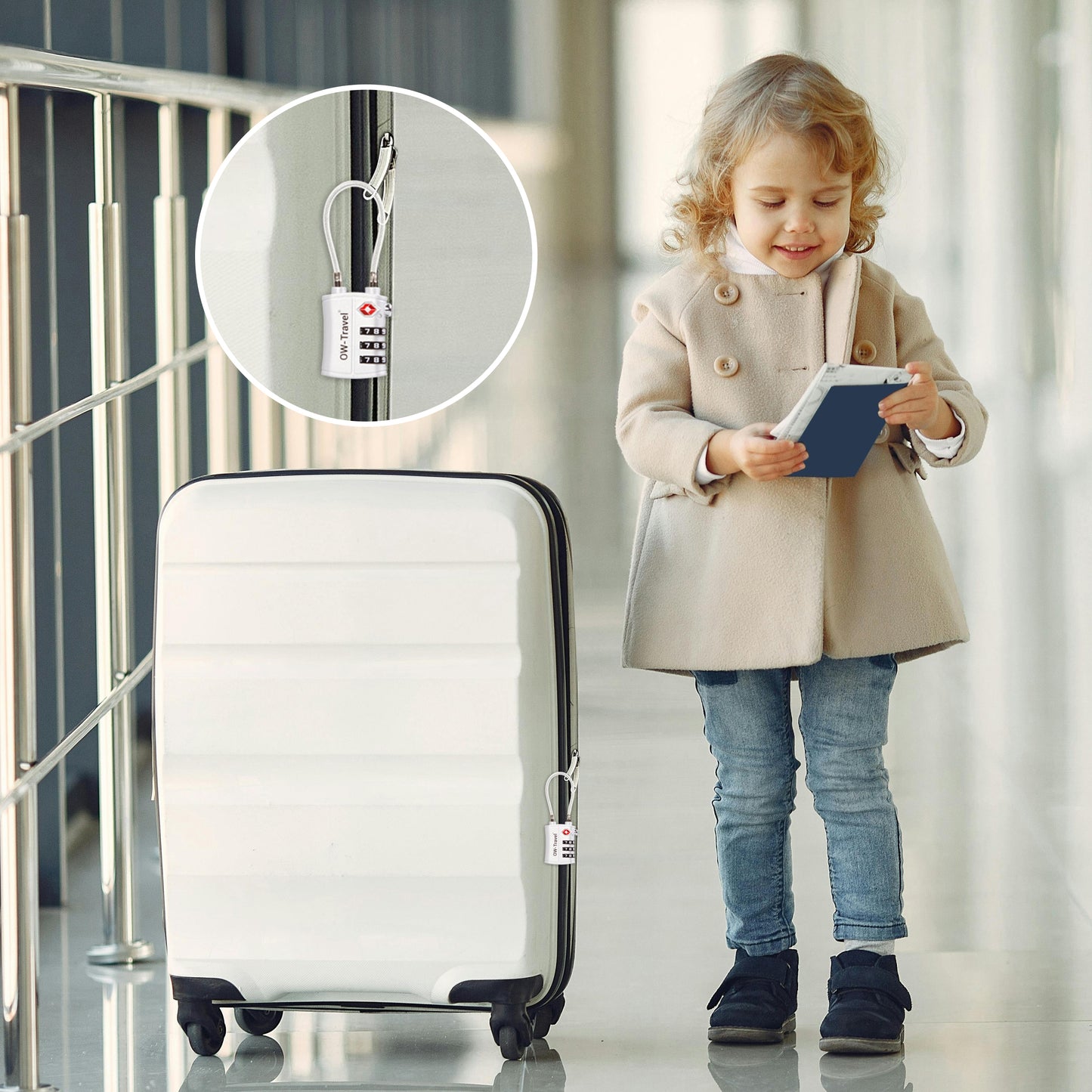 TSA luggage locks. Silver cable padlocks for suitcases lockers bags
