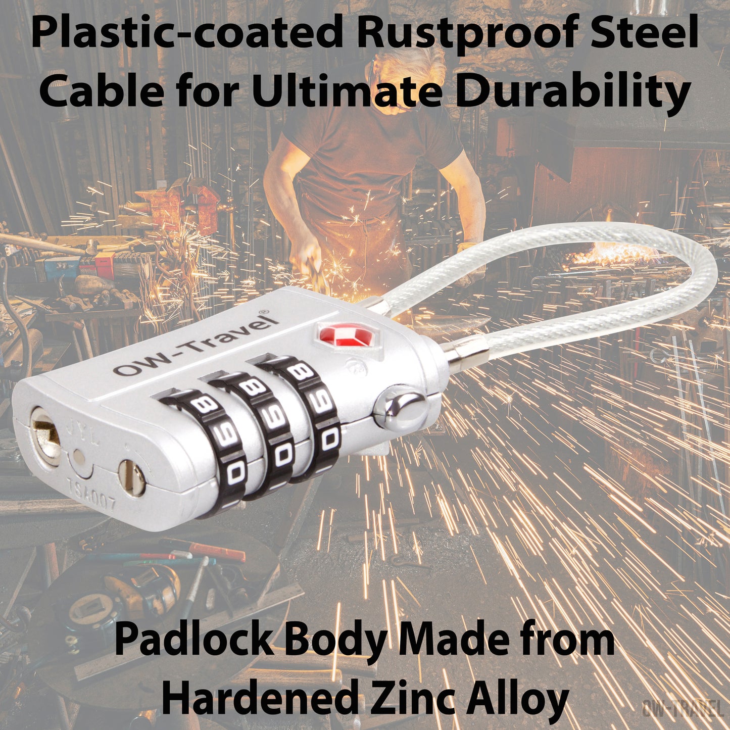 TSA luggage locks. Silver cable padlocks for suitcases lockers bags