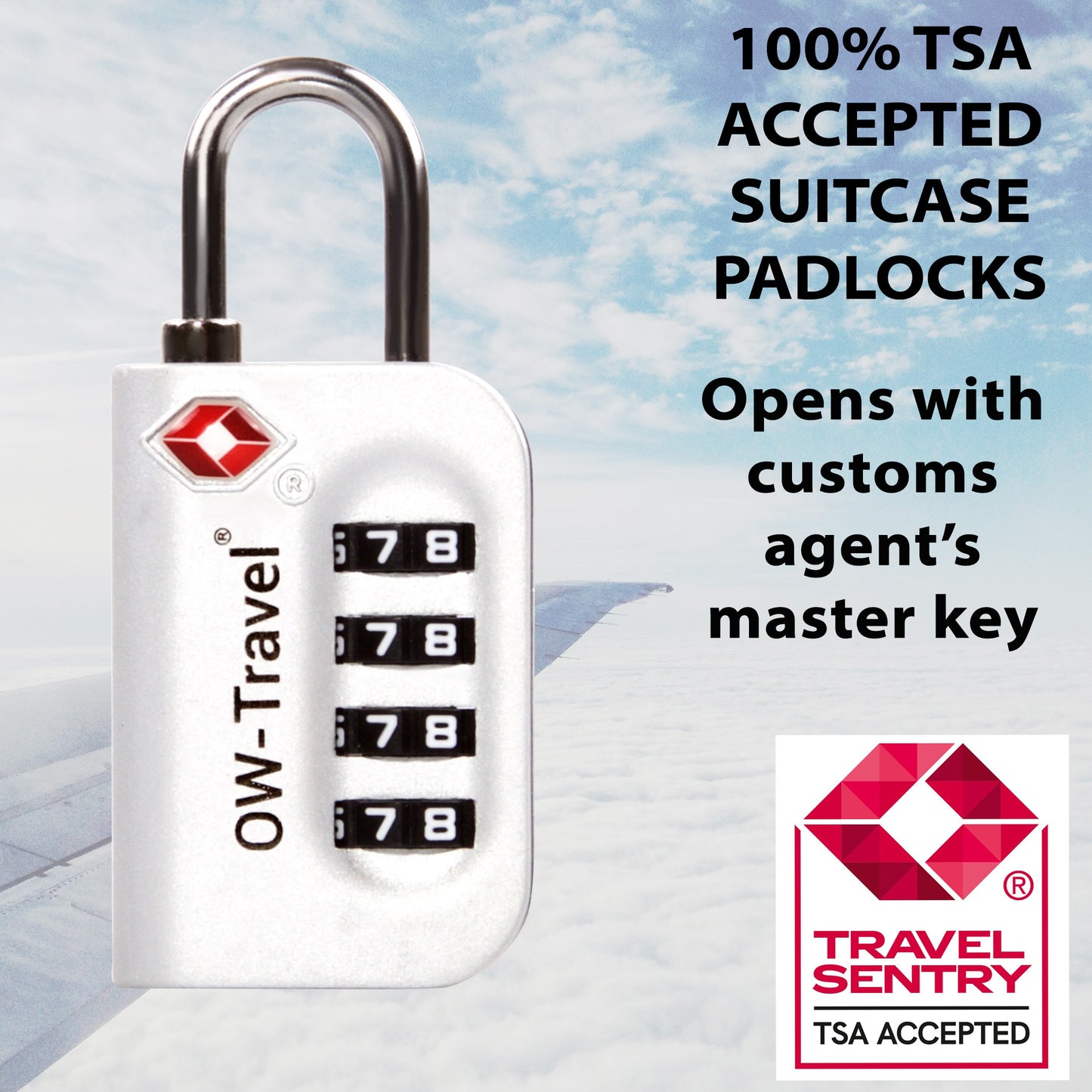 TSA luggage locks. Silver 4-dial combination padlocks for suitcases