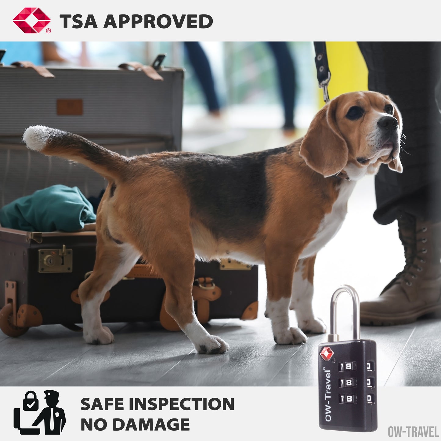 TSA luggage locks. Black suitcase bag padlocks with inspection alert