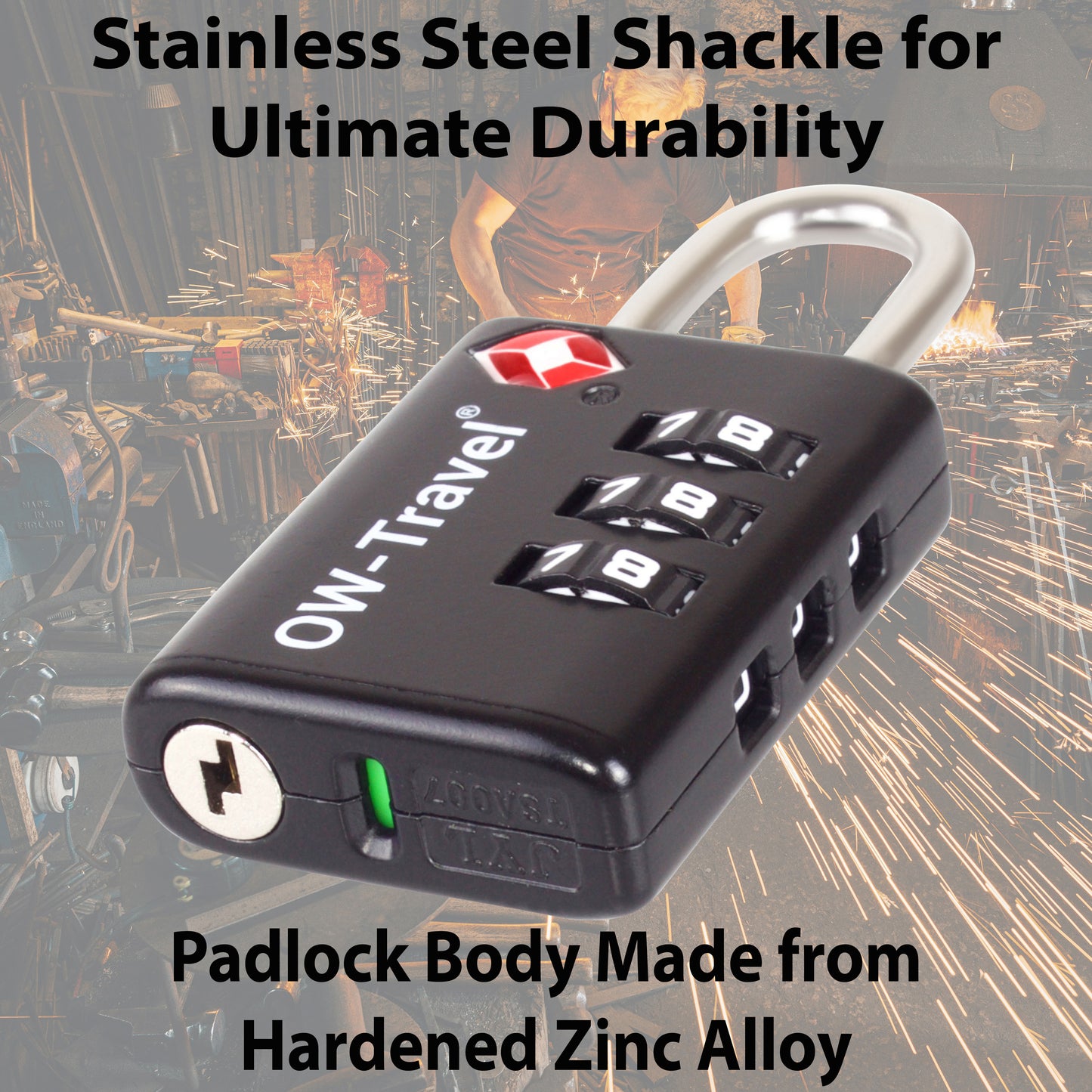 TSA luggage locks. Black suitcase bag padlocks with inspection alert