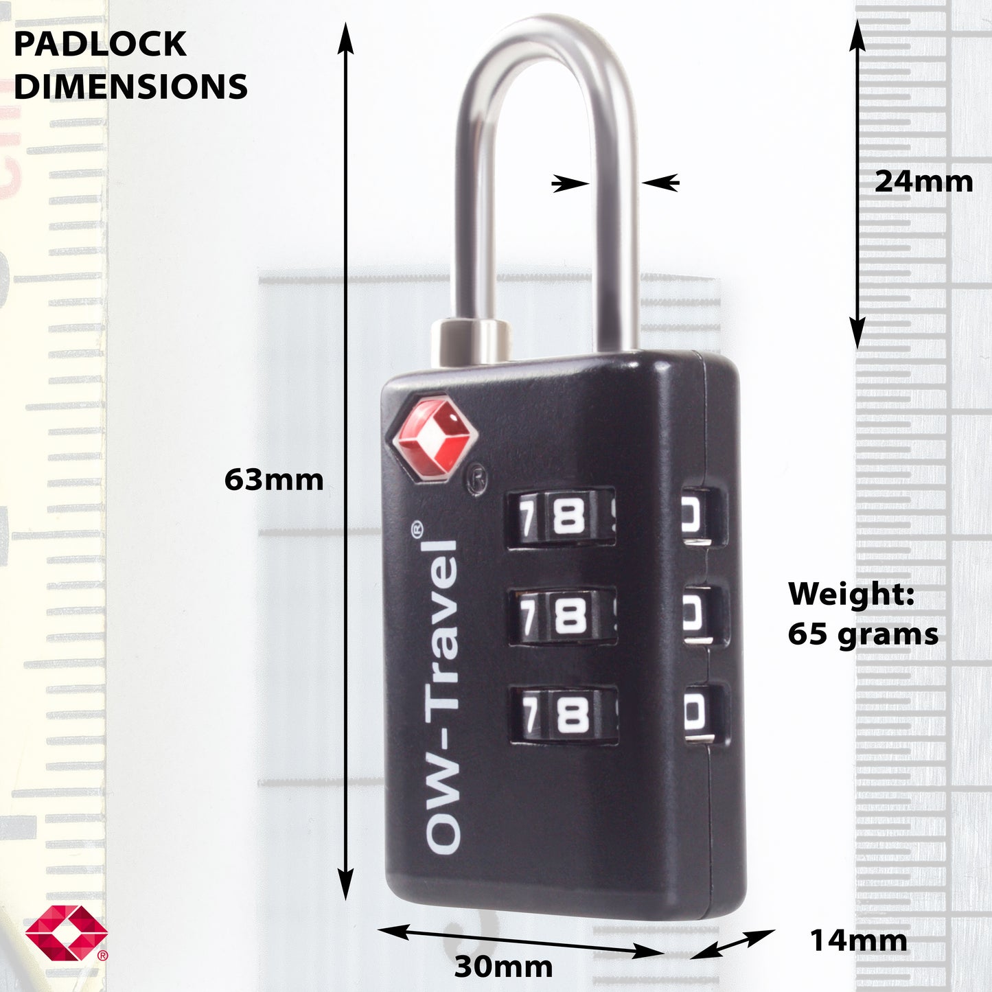 TSA luggage locks. Black suitcase bag padlocks with inspection alert