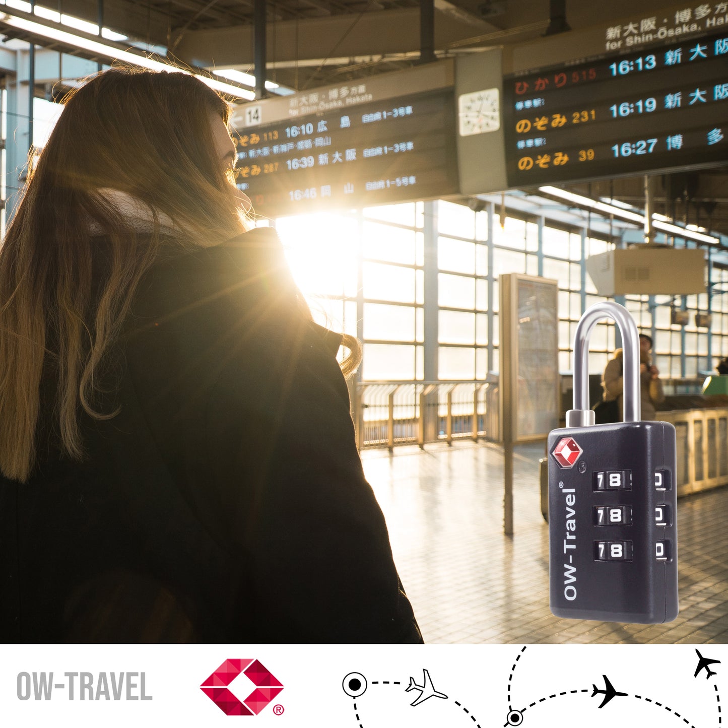 TSA luggage locks. Black suitcase bag padlocks with inspection alert