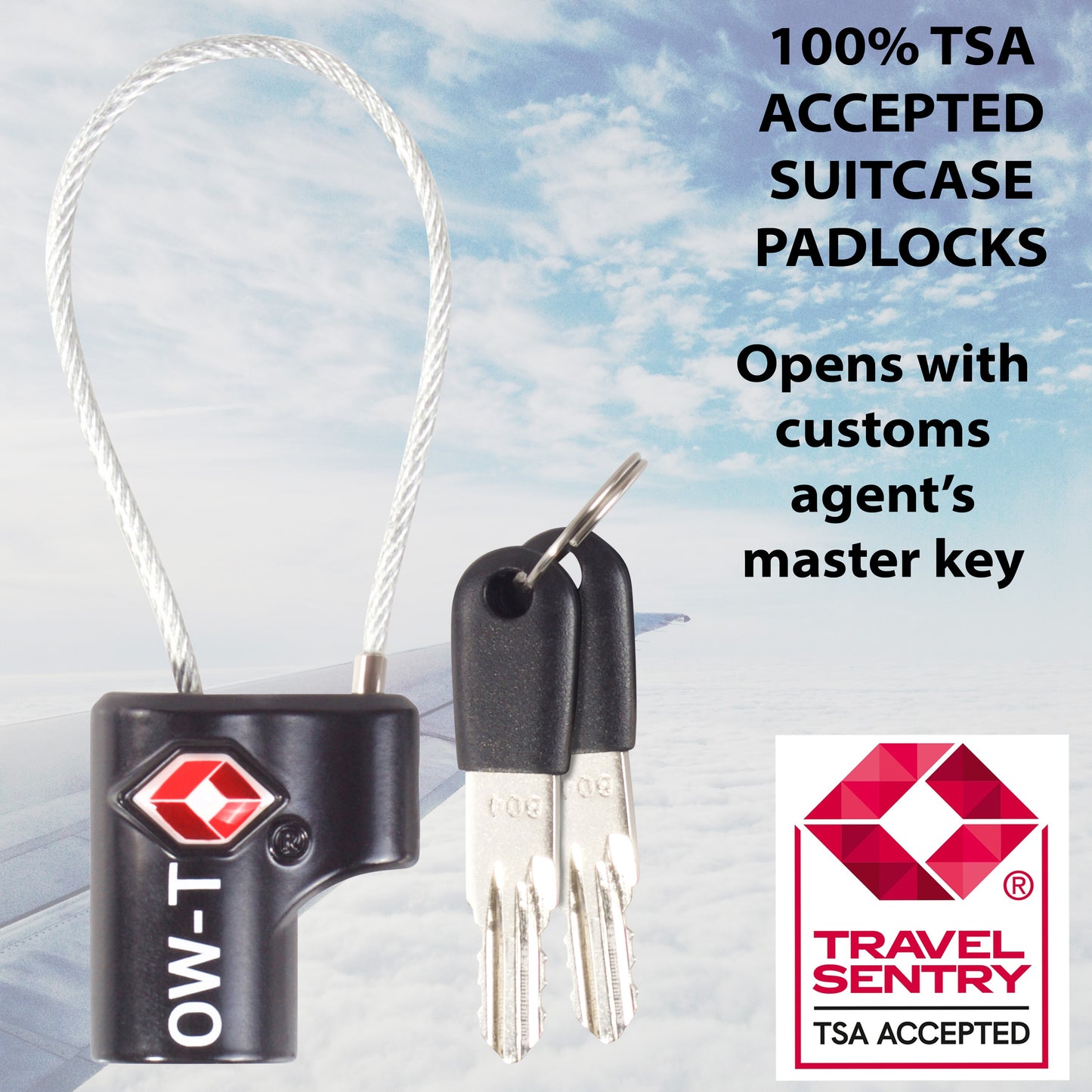 TSA luggage locks. Small black key cable padlocks for suitcases