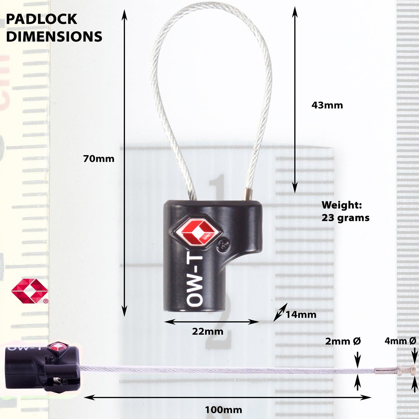 TSA luggage locks. Small black key cable padlocks for suitcases