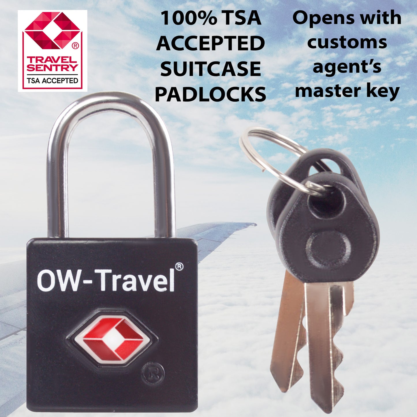 TSA luggage locks. Mini black key travel padlocks for suitcases bags