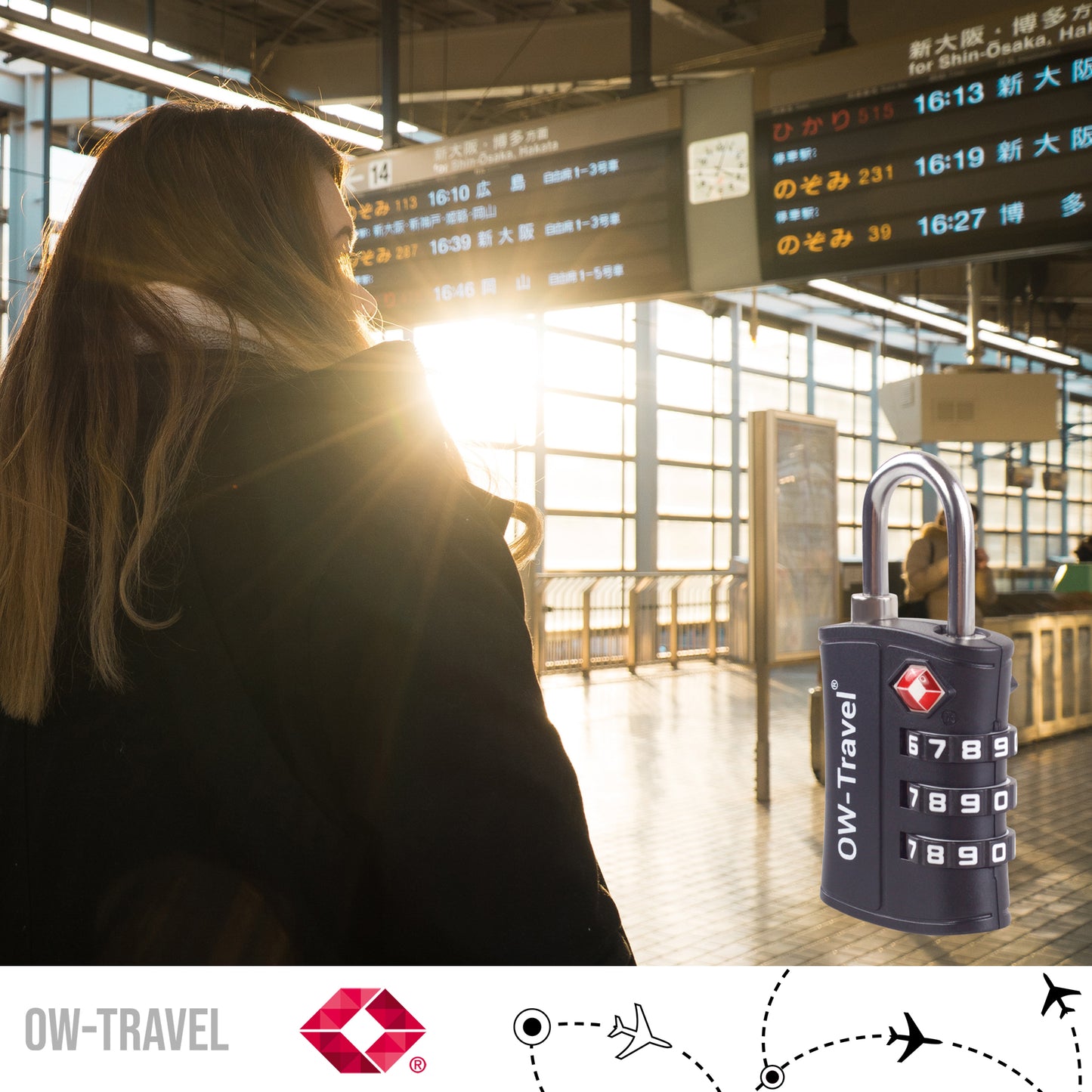 TSA luggage locks. Black 3-dial padlocks for suitcases lockers bags