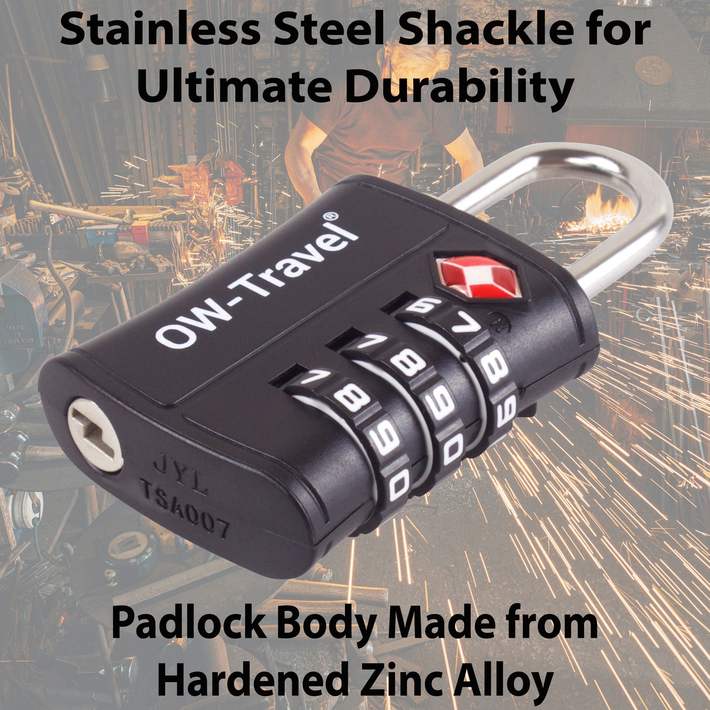 TSA luggage locks. Black 3-dial padlocks for suitcases + baggage tags
