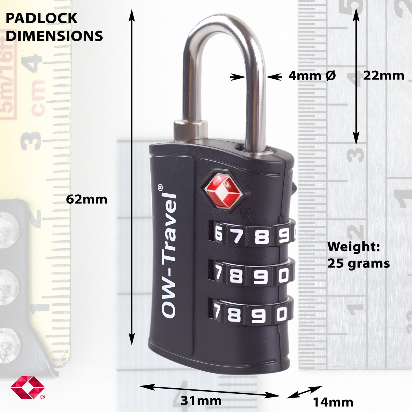 TSA luggage locks. Black 3-dial padlocks for suitcases + baggage tags