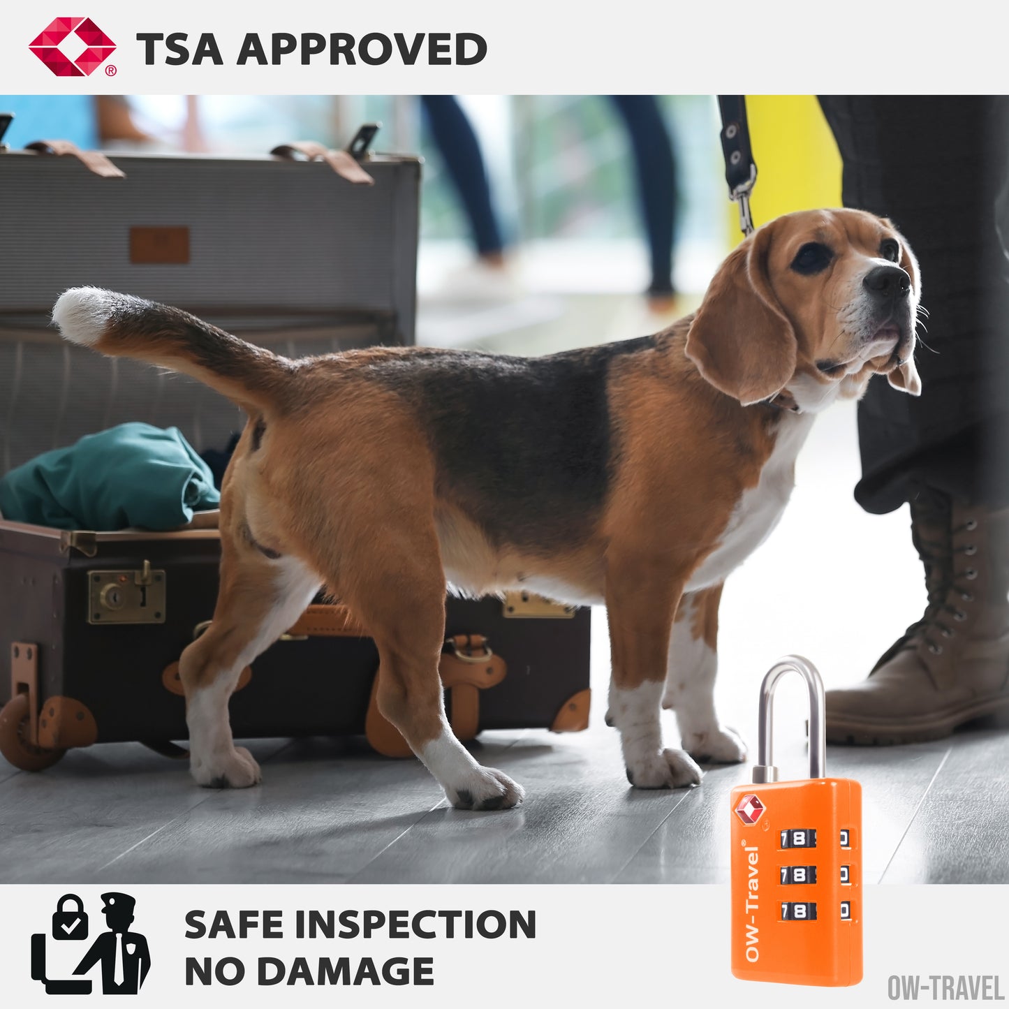 TSA luggage locks. Orange suitcase bag padlocks with inspection alert