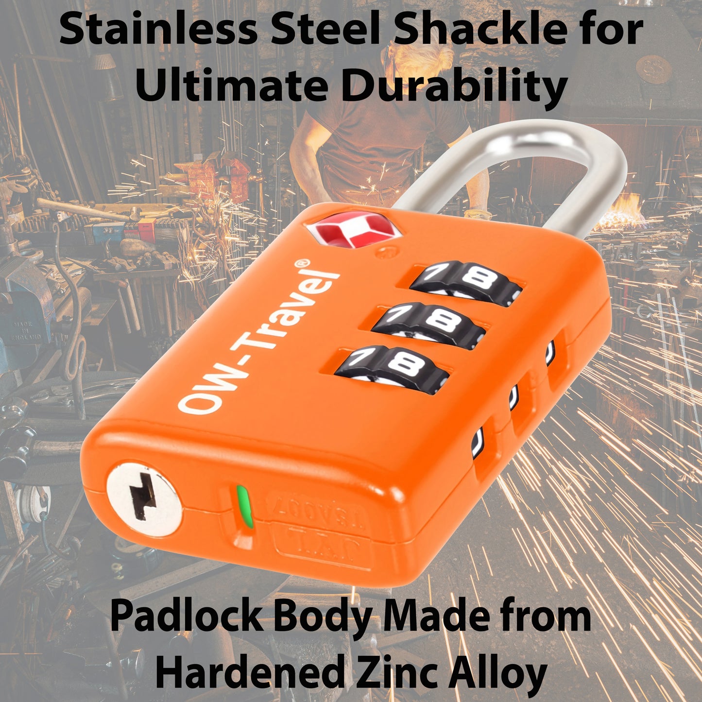 TSA luggage locks. Orange suitcase bag padlocks with inspection alert