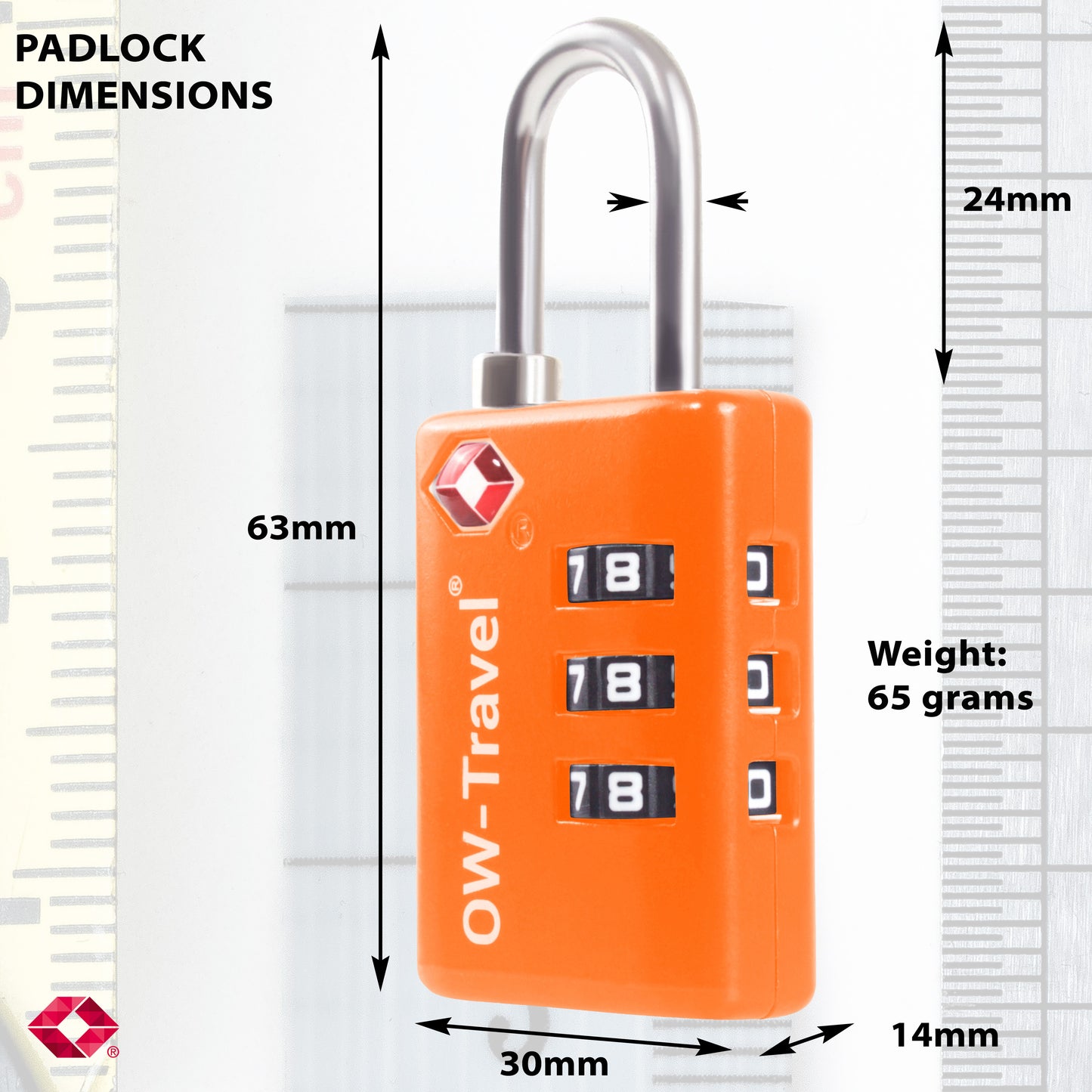 TSA luggage locks. Orange suitcase bag padlocks with inspection alert